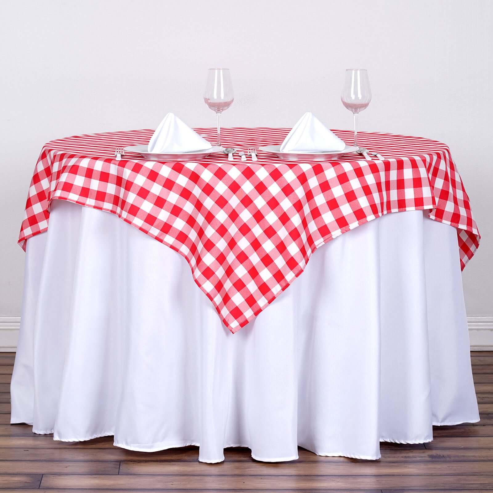 Polyester Square Tablecloth 54"x54" White/Red with Checkered Buffalo Plaid Design - Modern Style for Dining - Image 2