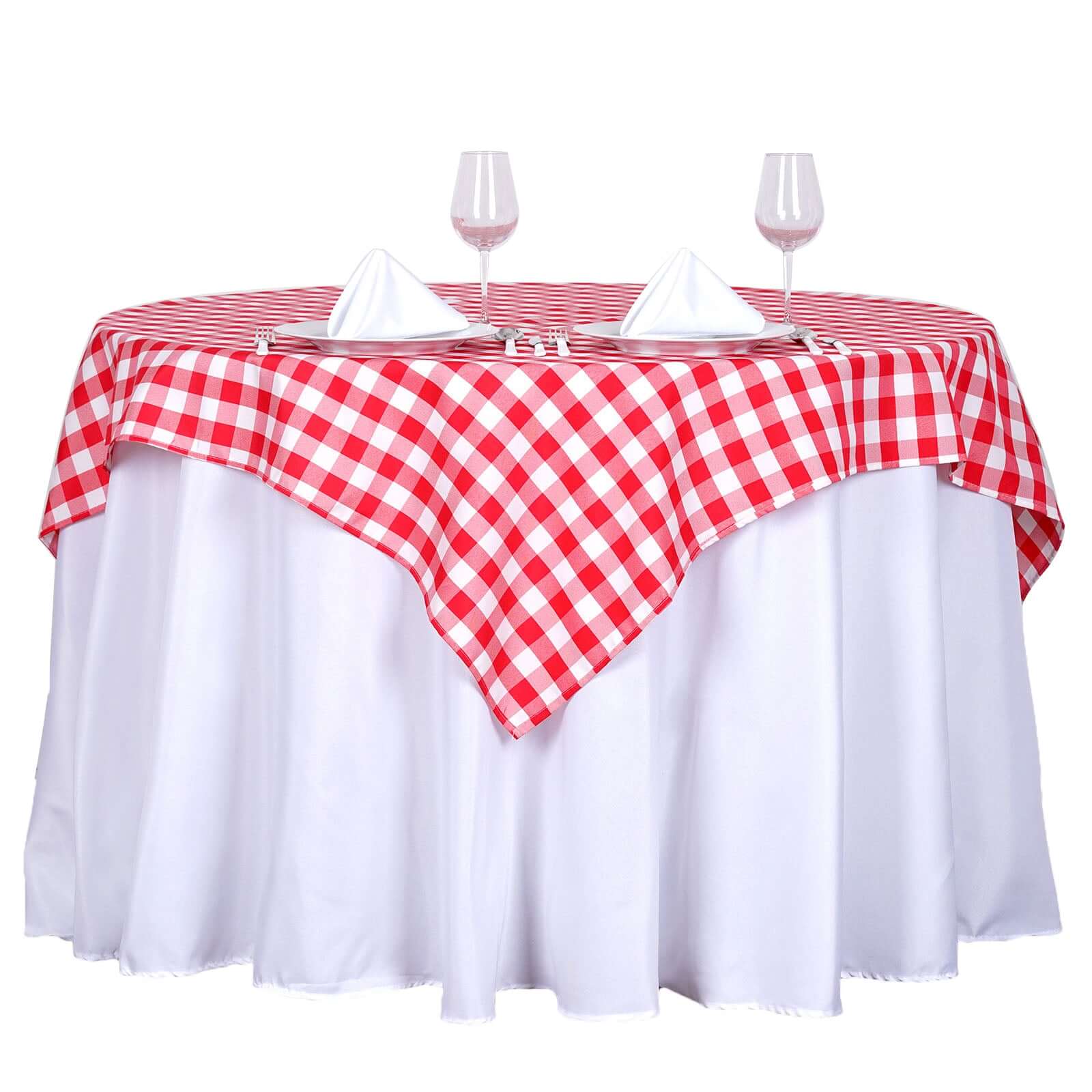 Polyester Square Tablecloth 54"x54" White/Red with Checkered Buffalo Plaid Design - Modern Style for Dining - Image 9
