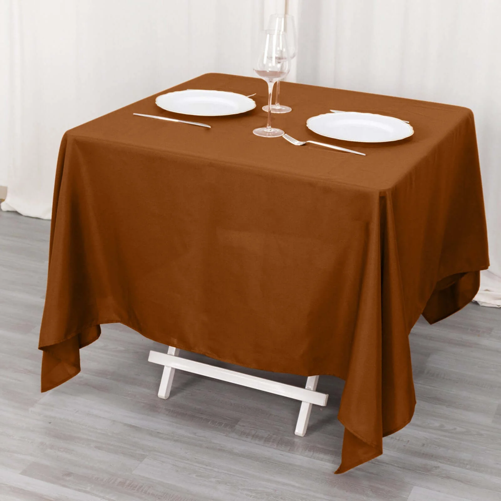 Polyester Square Tablecloth 70"x70" Cinnamon Brown - Wrinkle-Resistant Table Cover - Image 5