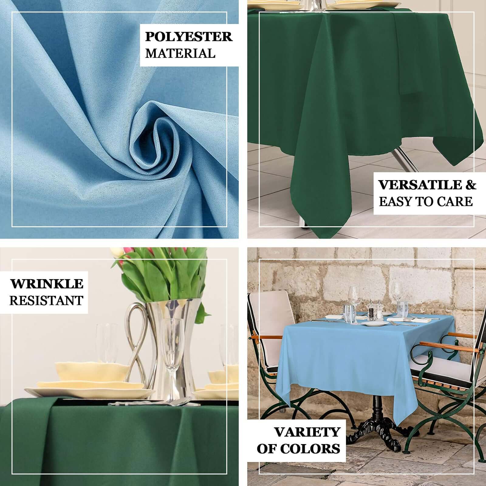 Polyester Square Tablecloth 70"x70" Hunter Emerald Green - Wrinkle-Resistant Table Cover - Image 3