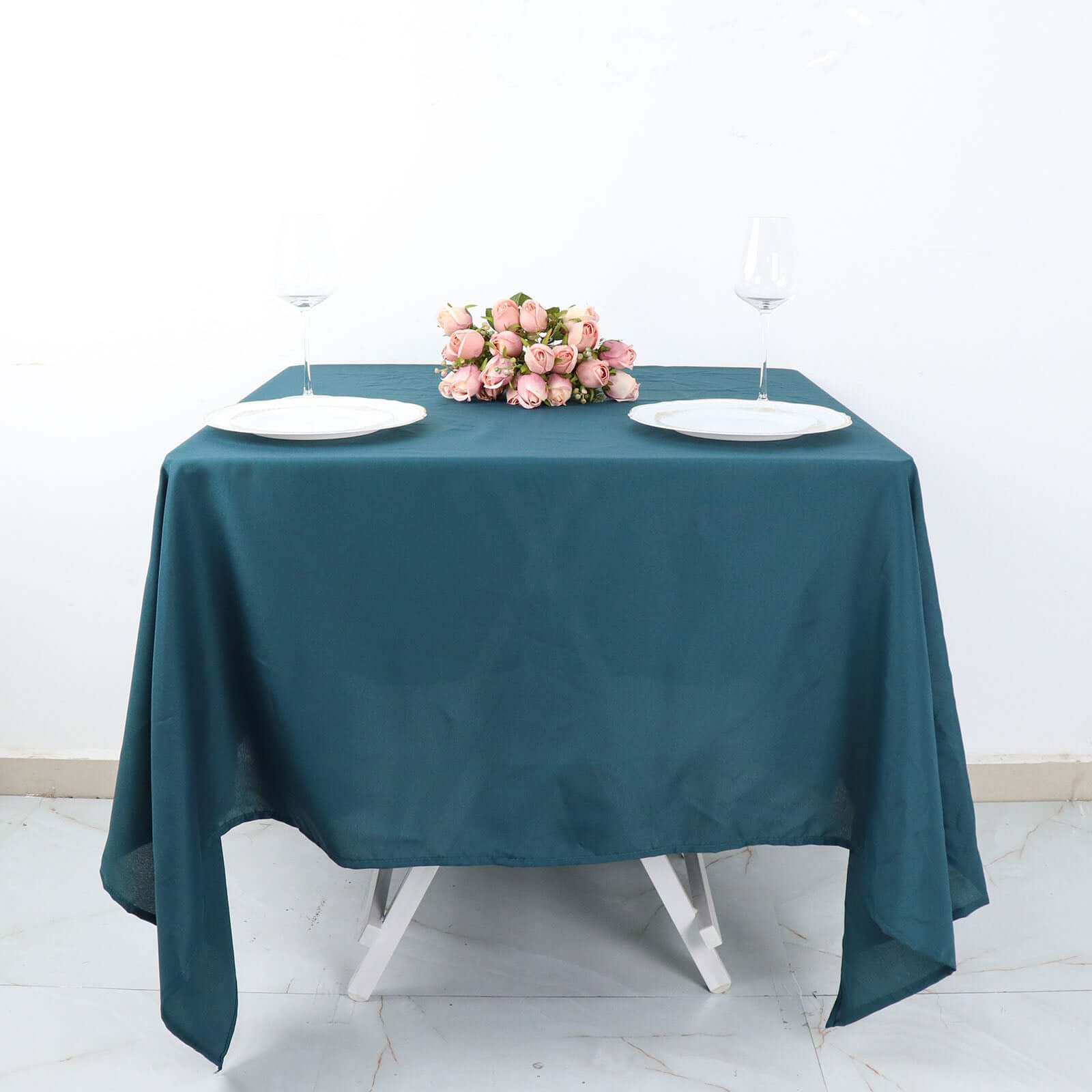Polyester Square Tablecloth 70"x70" Peacock Teal - Wrinkle-Resistant Table Cover