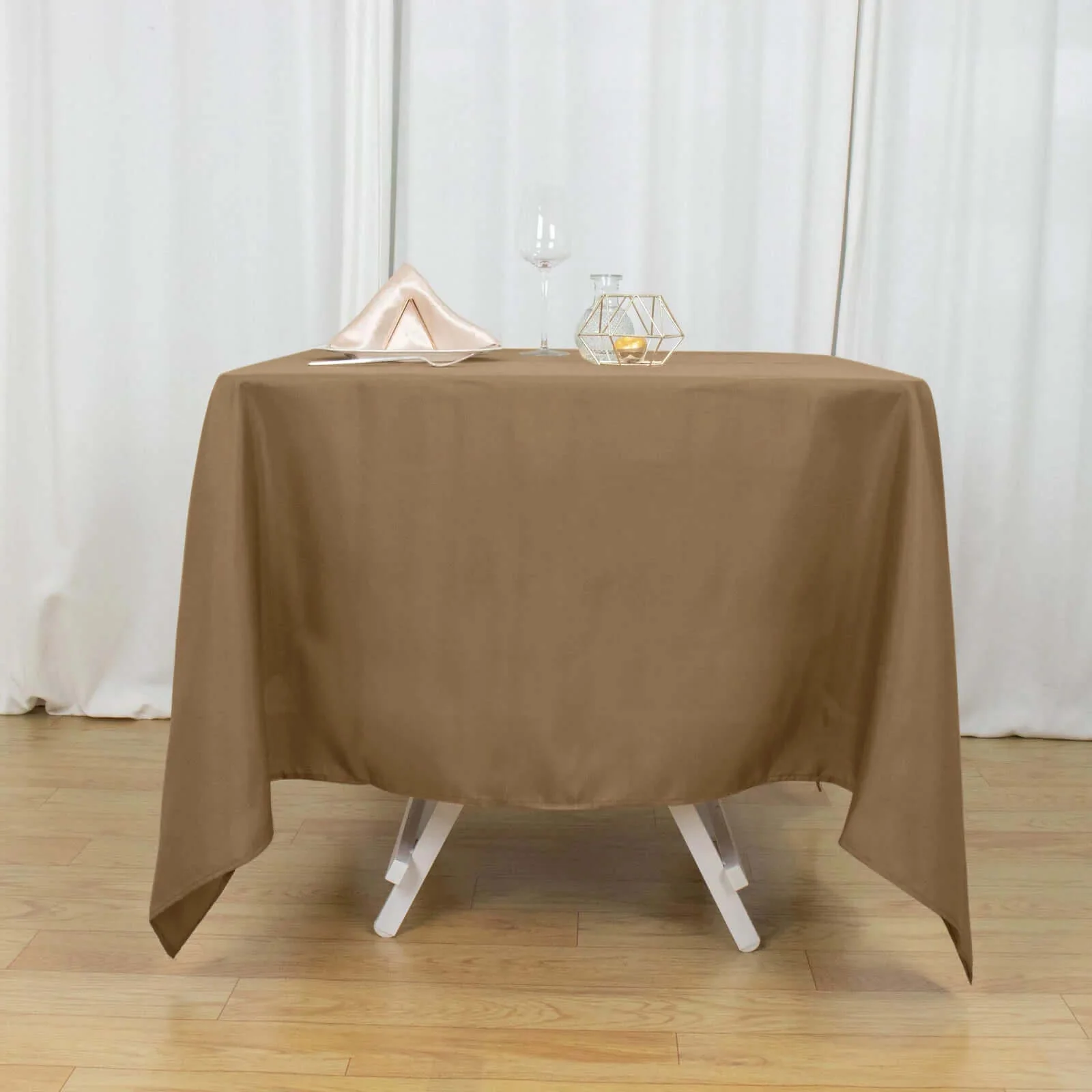Polyester Square Tablecloth 70"x70" Taupe - Wrinkle-Resistant Table Cover - Image 3