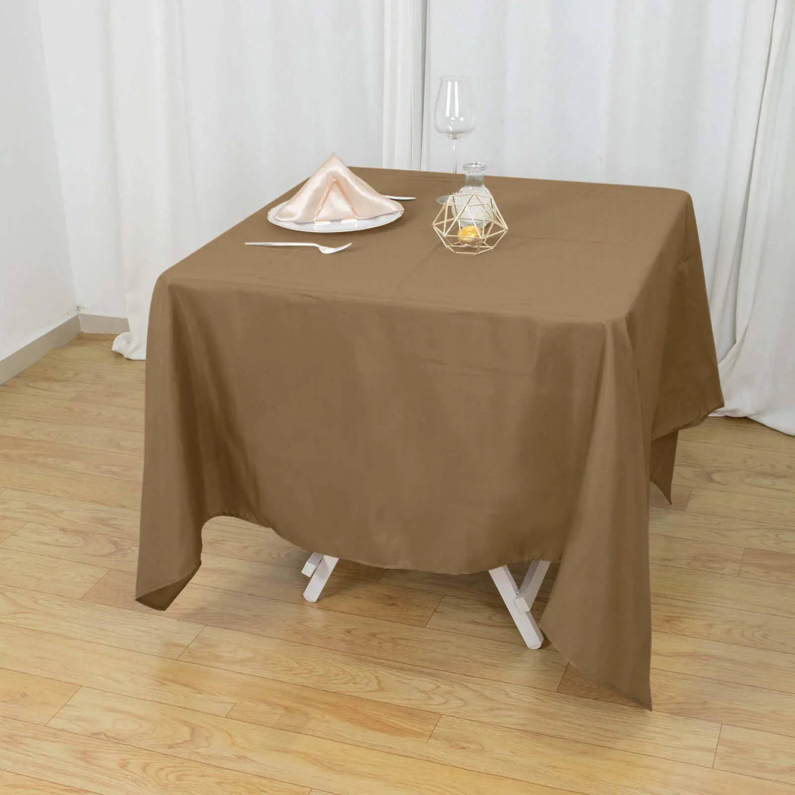 Polyester Square Tablecloth 70"x70" Taupe - Wrinkle-Resistant Table Cover - Image 5