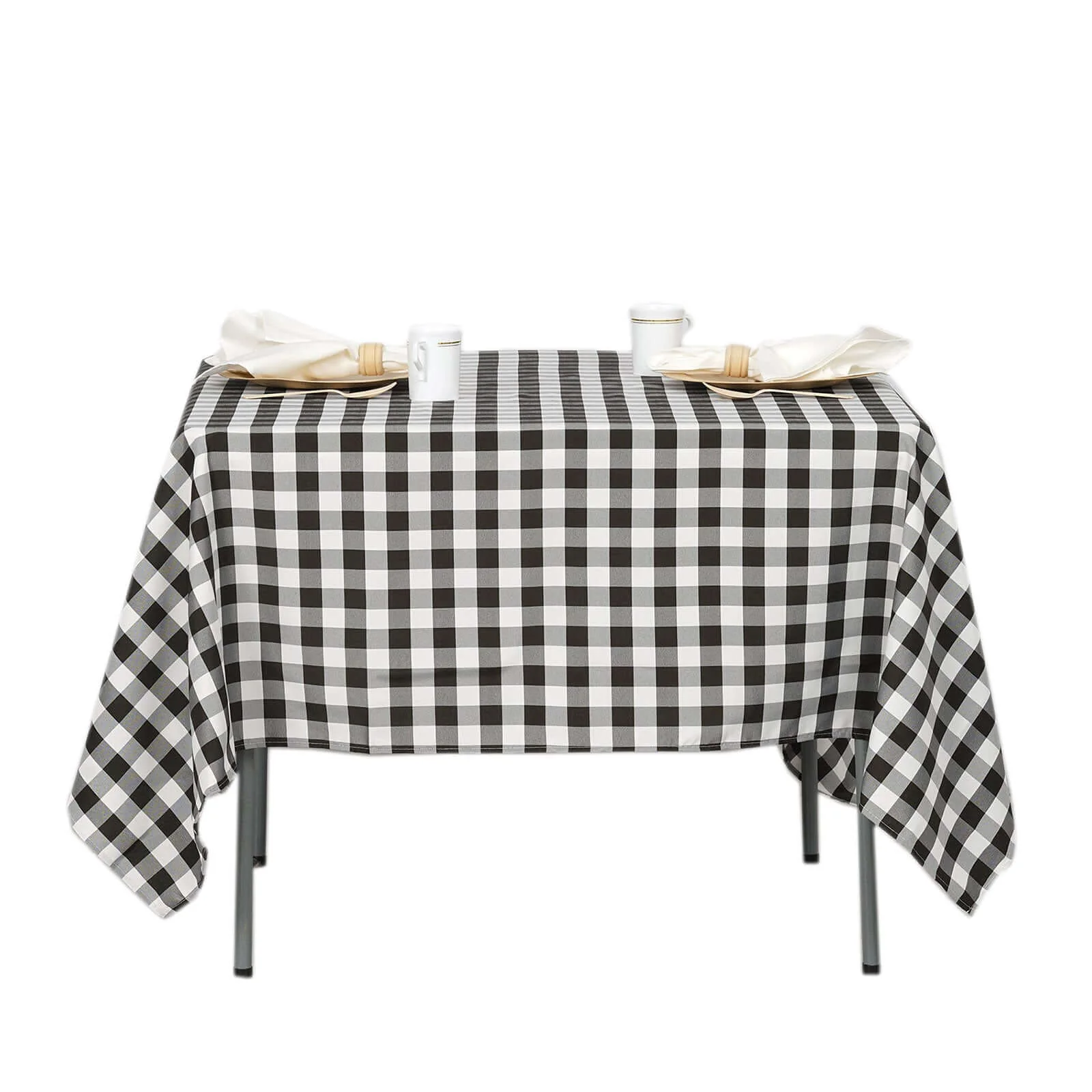 Polyester Square Tablecloth 70"x70" White/Black Checkered Buffalo Plaid Table Cover - Image 7