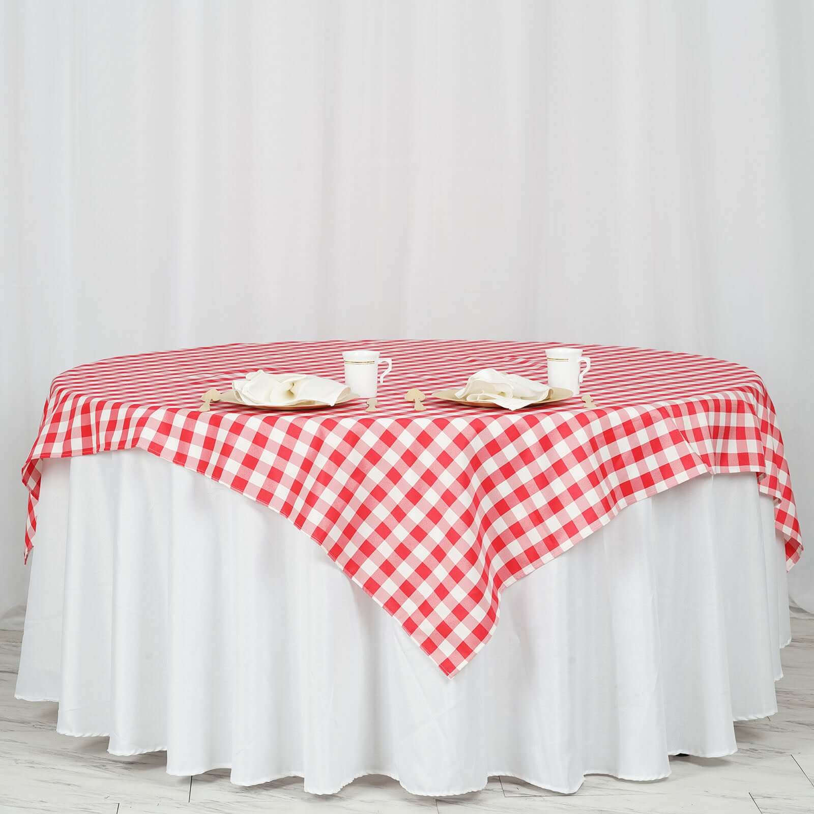 Polyester Square Tablecloth 70"x70" White/Red Checkered Buffalo Plaid Table Cover - Image 6