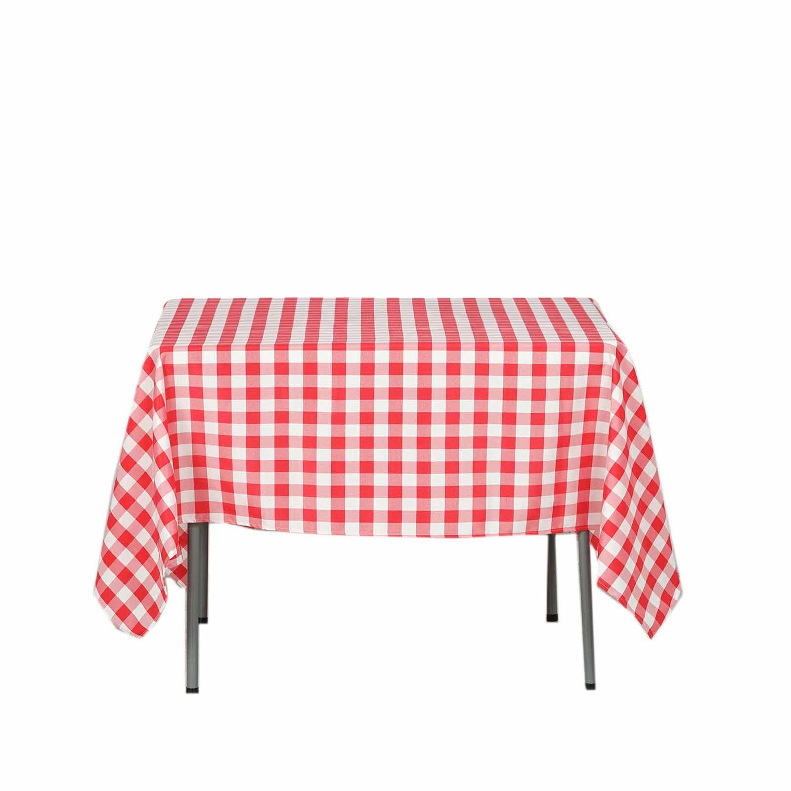 Polyester Square Tablecloth 70"x70" White/Red Checkered Buffalo Plaid Table Cover - Image 7