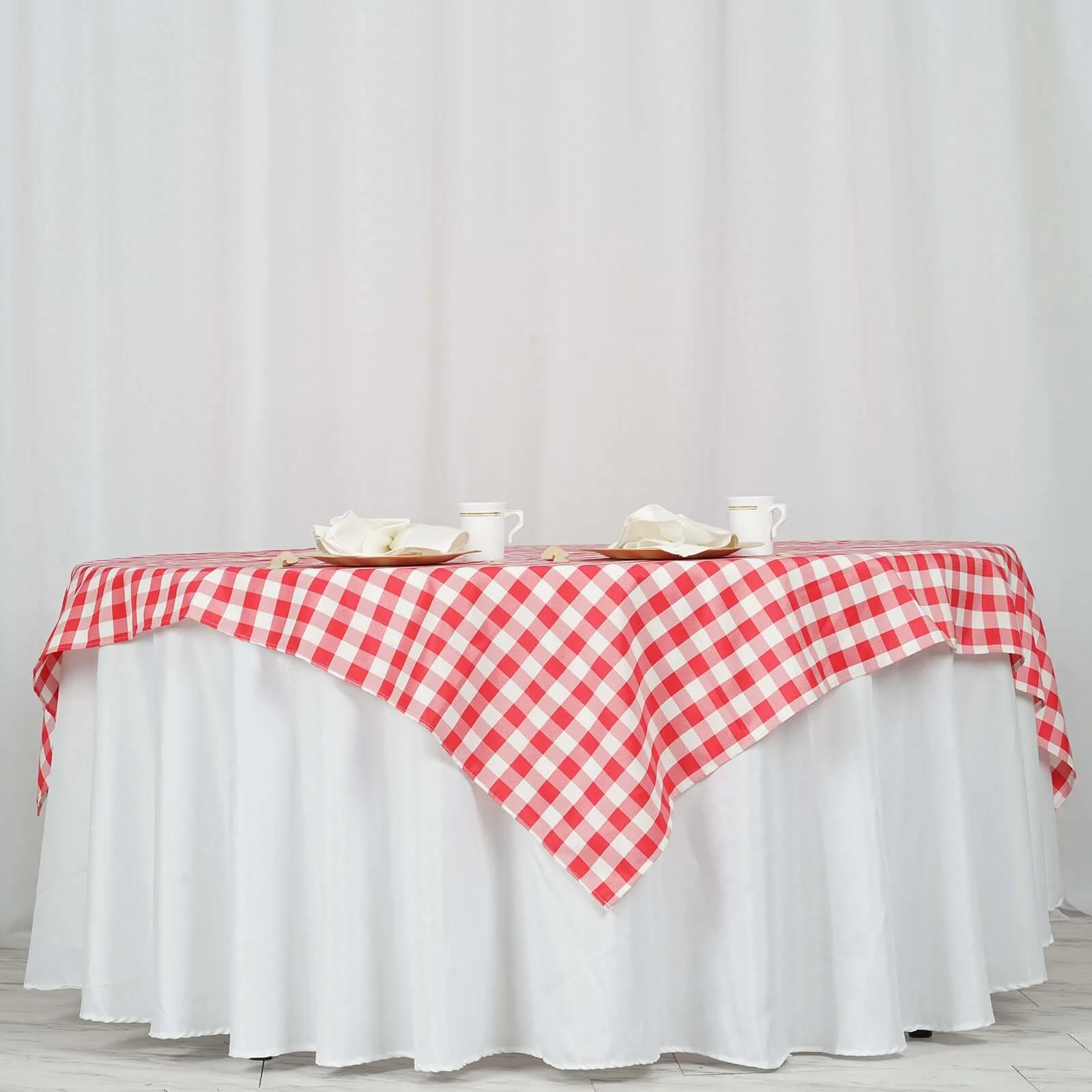 Polyester Square Tablecloth 70"x70" White/Red Checkered Buffalo Plaid Table Cover - Image 8