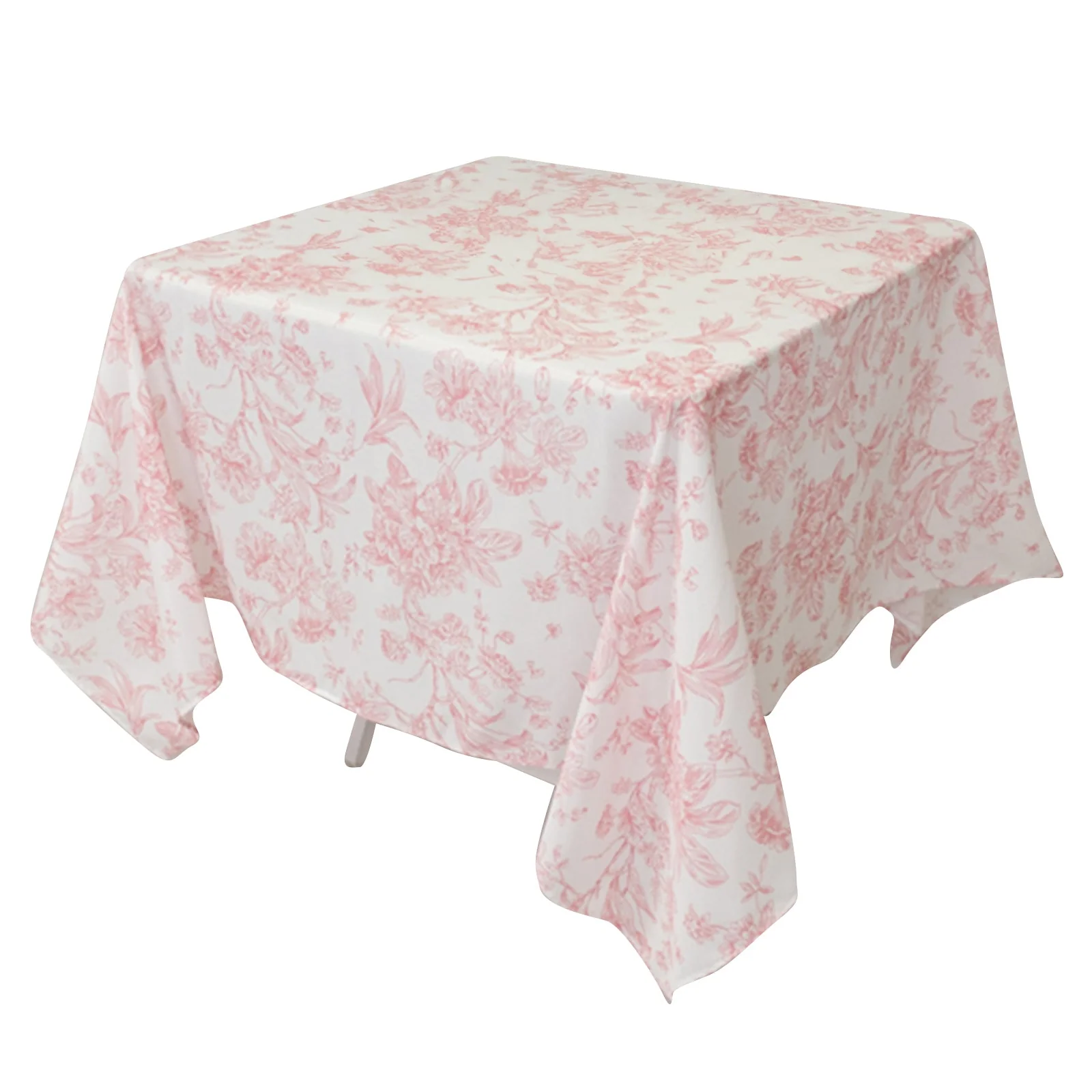 Polyester Square Tablecloth  70"x70" White with Pink French Toile Pattern - Sophisticated Table Cover for Chic Weddings & Events - Image 3