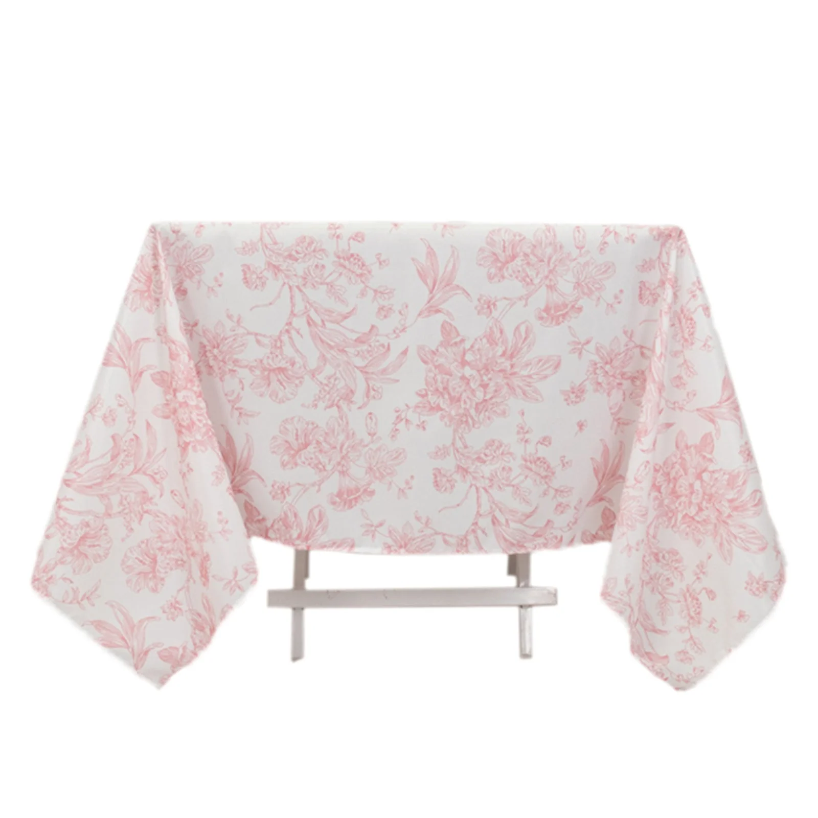 Polyester Square Tablecloth  70"x70" White with Pink French Toile Pattern - Sophisticated Table Cover for Chic Weddings & Events - Image 7
