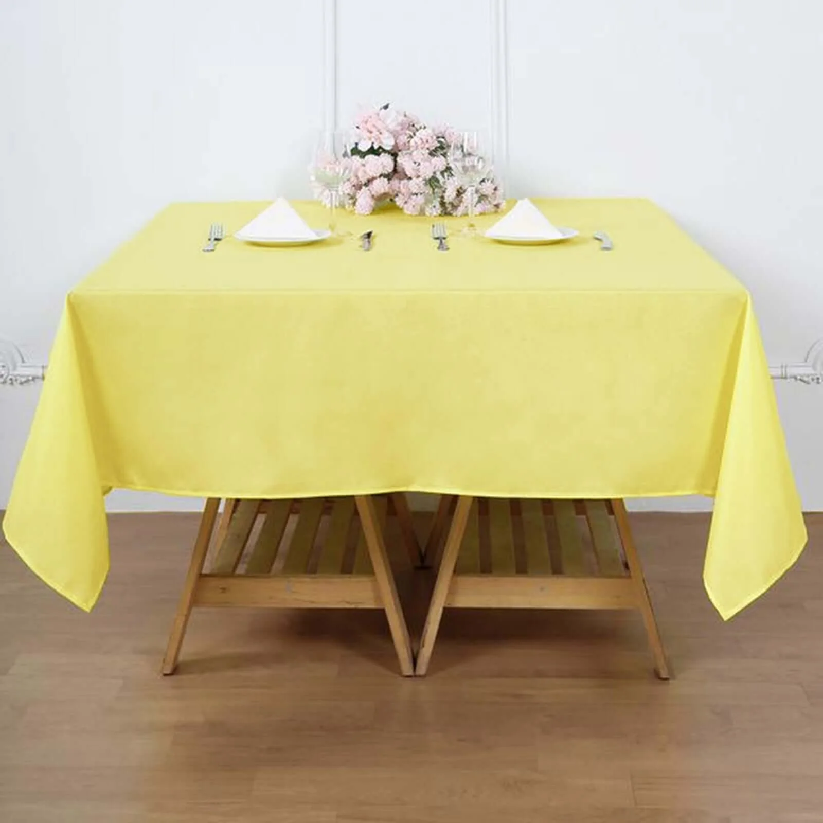 Polyester Square Tablecloth 70"x70" Yellow - Wrinkle-Resistant Table Cover - Image 2