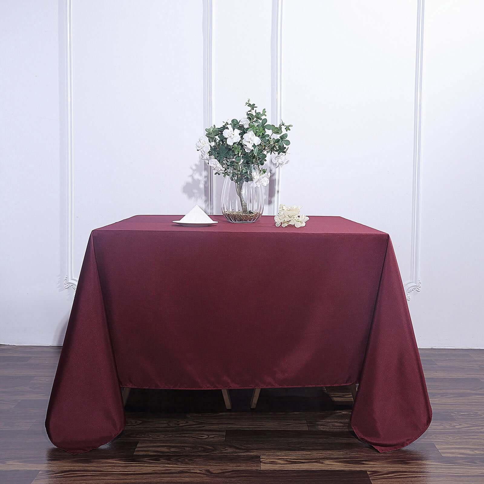 Polyester Square Tablecloth 90"x90" Burgundy - Wrinkle-Resistant & Durable Table Cover - Image 2