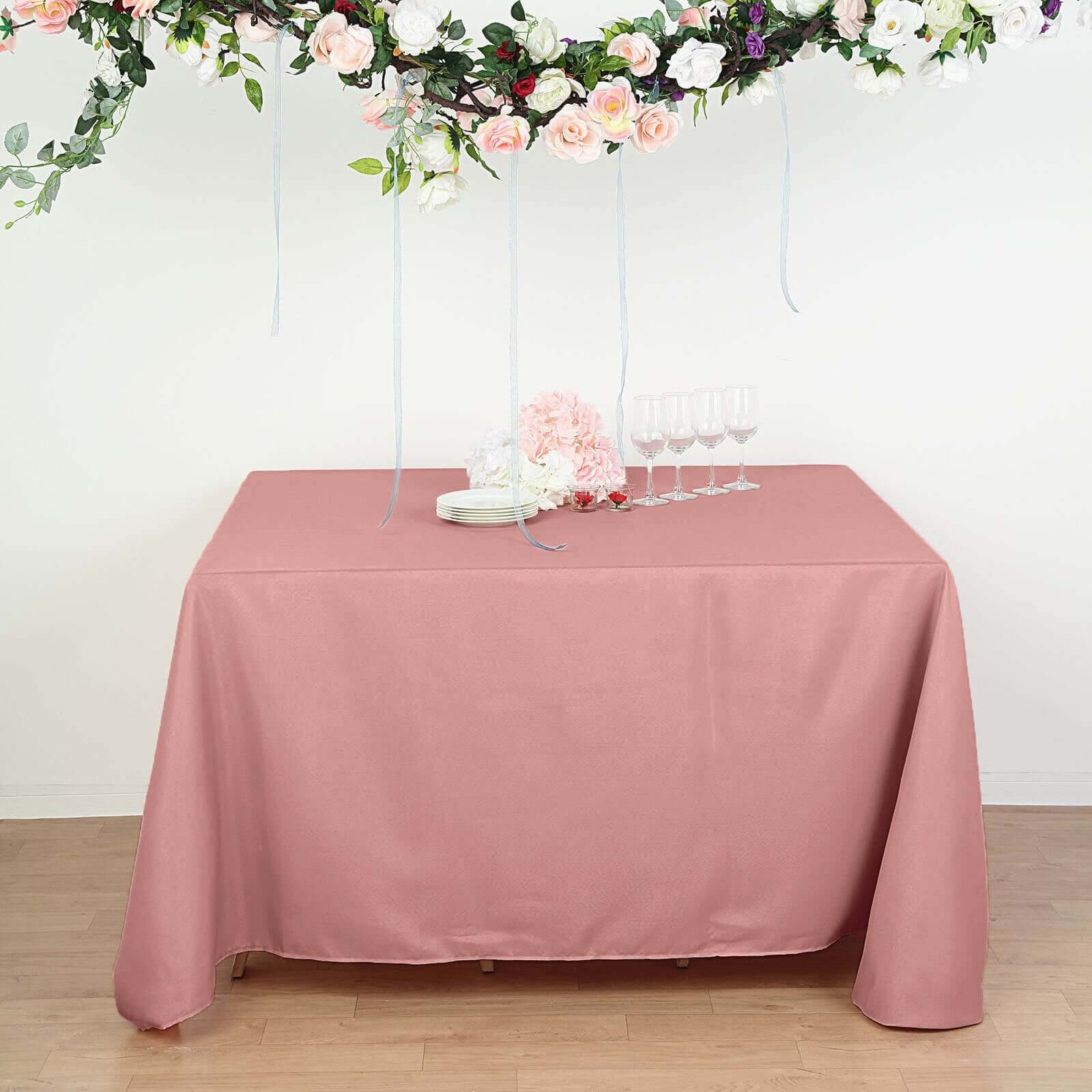 Polyester Square Tablecloth 90"x90" Dusty Rose - Wrinkle-Resistant & Durable Table Cover - Image 5