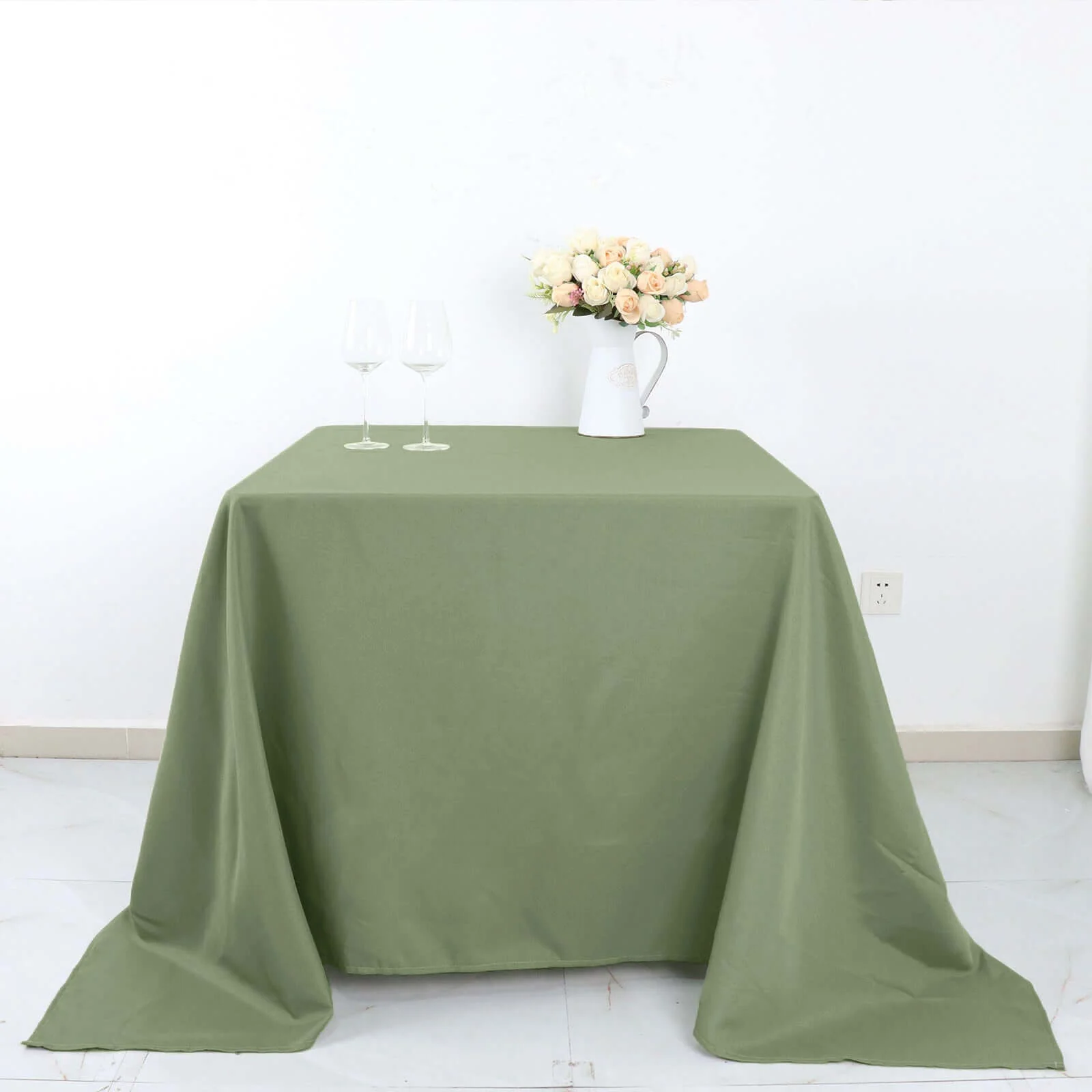 Polyester Square Tablecloth 90"x90" Dusty Sage Green - Wrinkle-Resistant & Durable Table Cover - Image 4