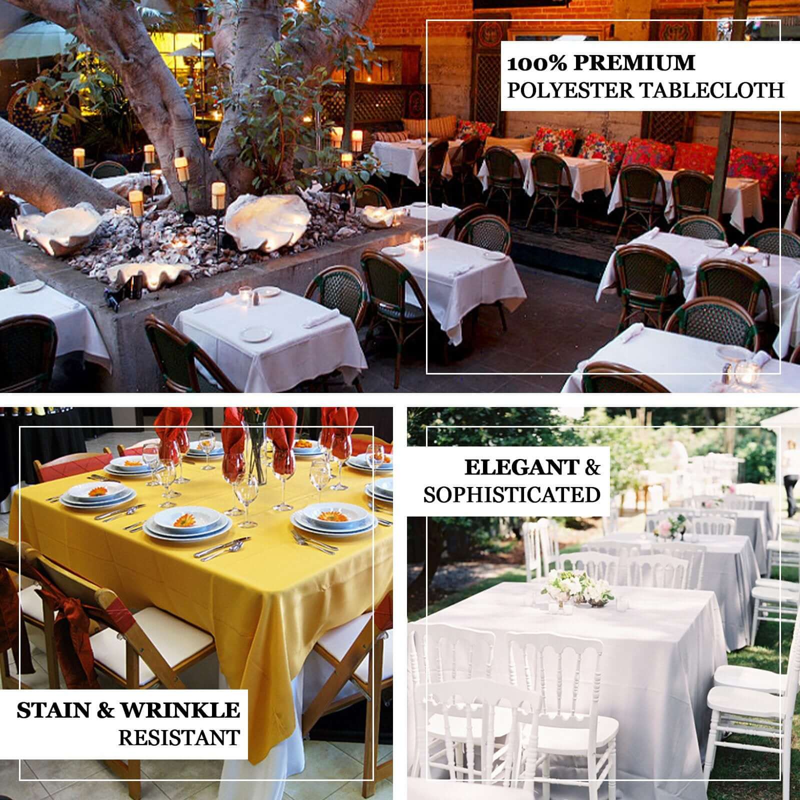 Polyester Square Tablecloth 90"x90" Ivory - Wrinkle-Resistant & Durable Table Cover - Image 4