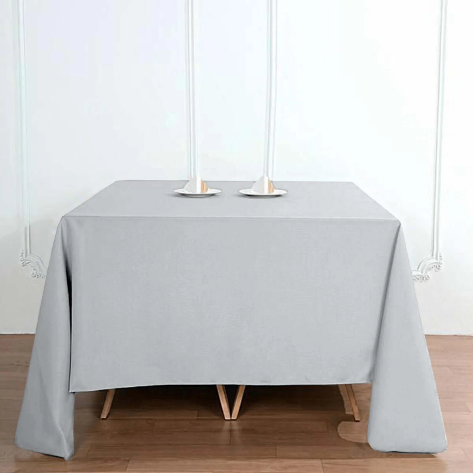 Polyester Square Tablecloth 90"x90" Silver - Wrinkle-Resistant & Durable Table Cover