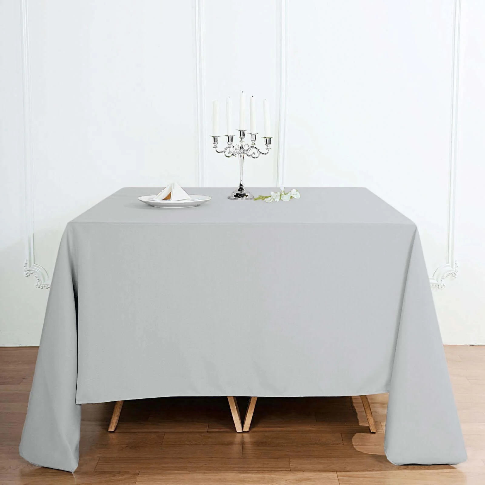 Polyester Square Tablecloth 90"x90" Silver - Wrinkle-Resistant & Durable Table Cover - Image 2