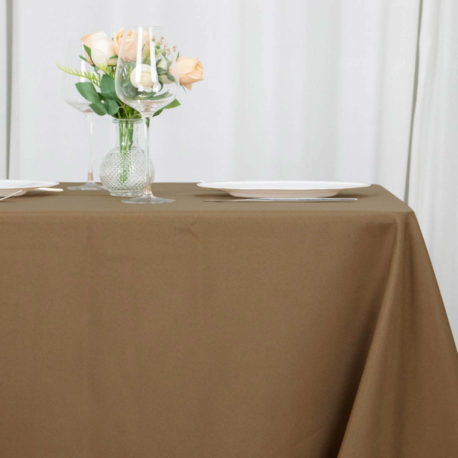 Polyester Square Tablecloth 90"x90" Taupe - Wrinkle-Resistant & Durable Table Cover - Image 2