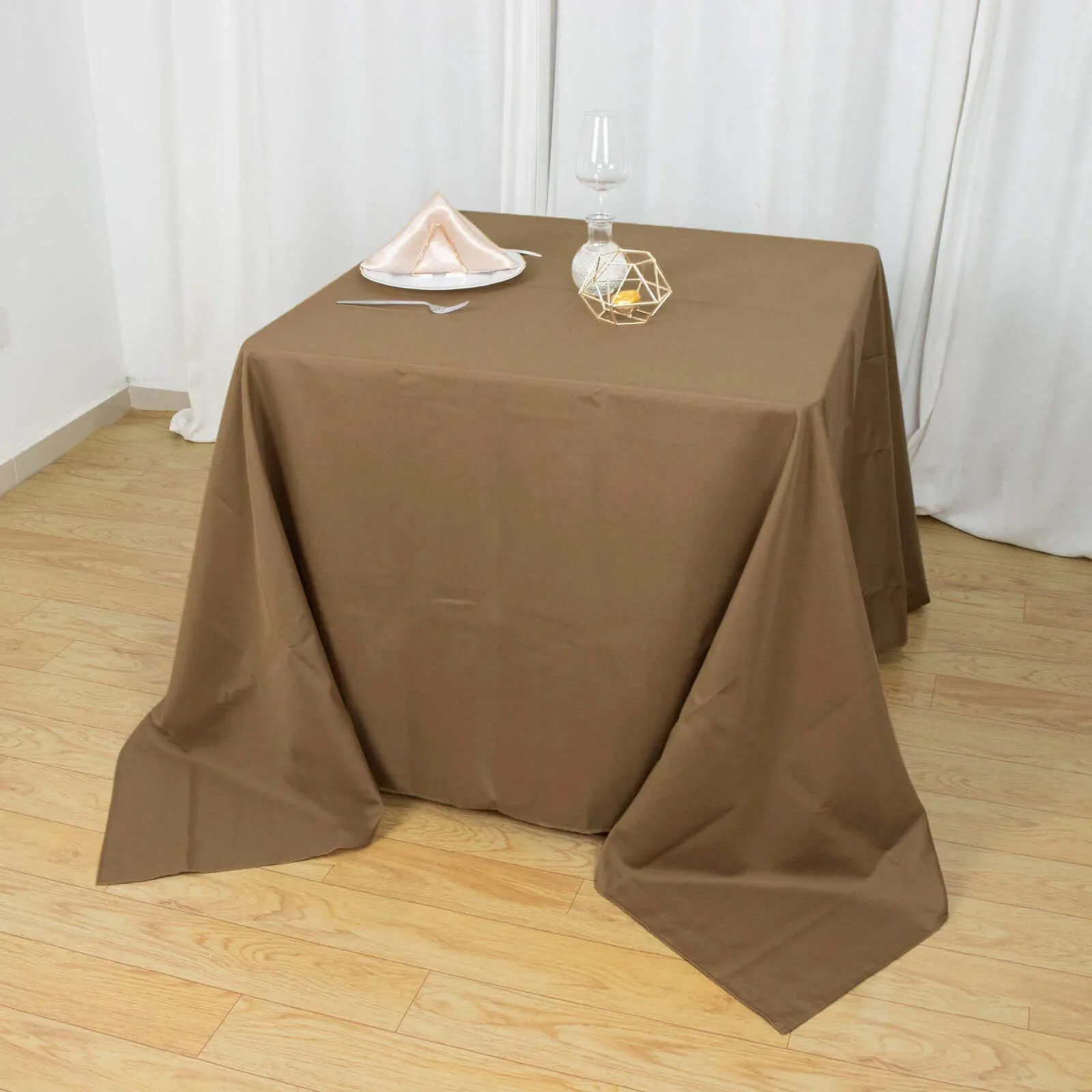 Polyester Square Tablecloth 90"x90" Taupe - Wrinkle-Resistant & Durable Table Cover - Image 3