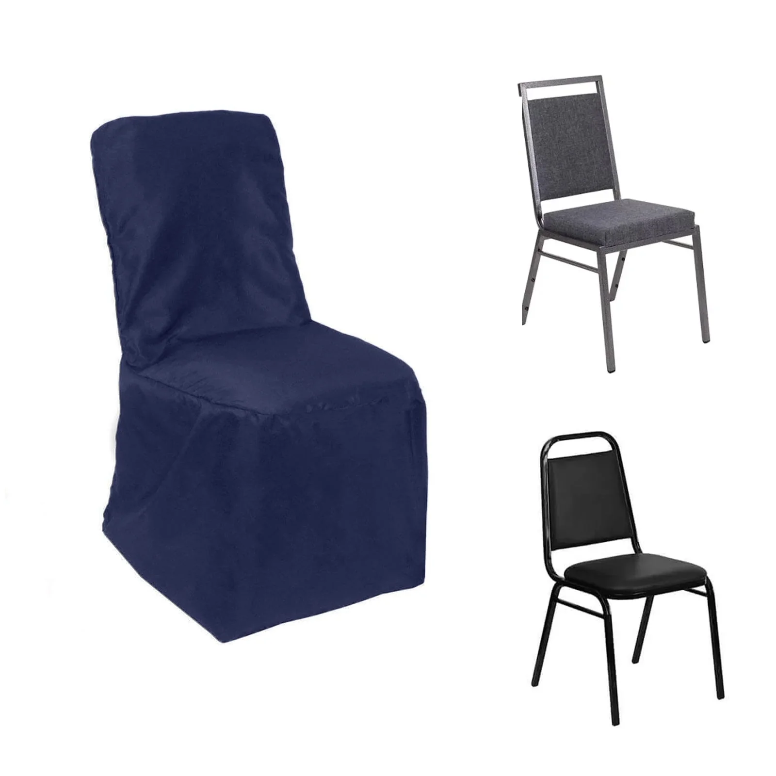 Polyester Square Top Banquet Chair Cover Navy Blue - Reusable Slip-On Slipcover for Events - Image 3