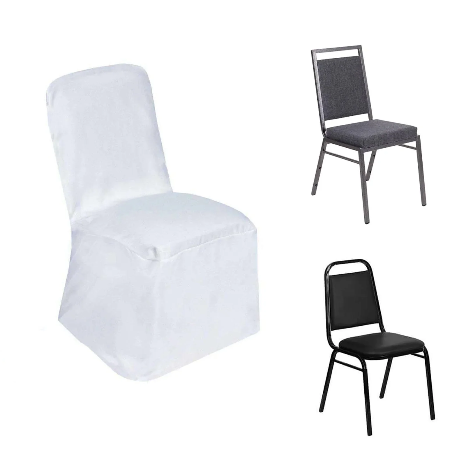 Polyester Square Top Banquet Chair Cover White - Reusable Slip-On Slipcover for Events - Image 6