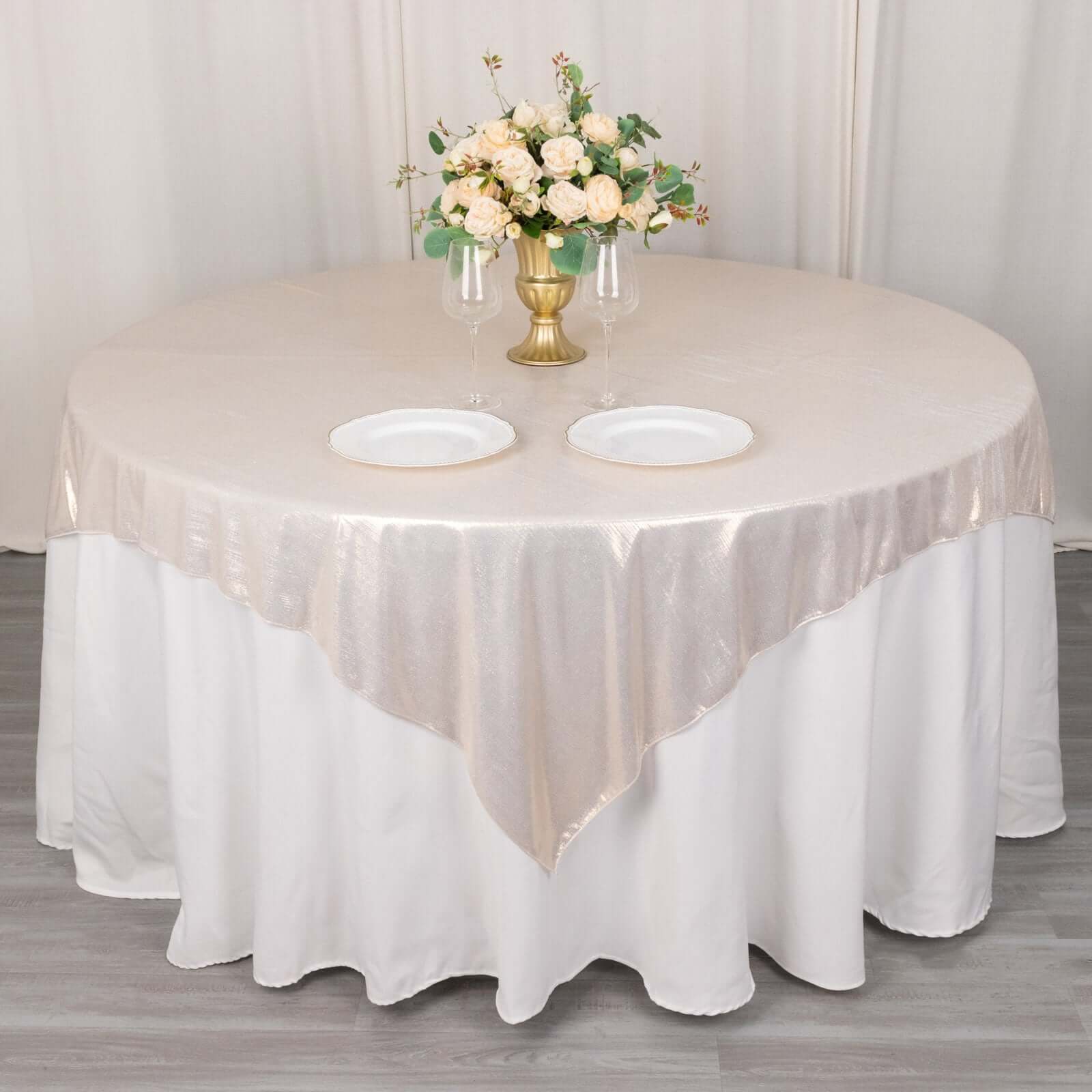 Polyester Table Overlay 72"x72" Beige - Shimmer Sequin Dots Wrinkle-Free Table Topper