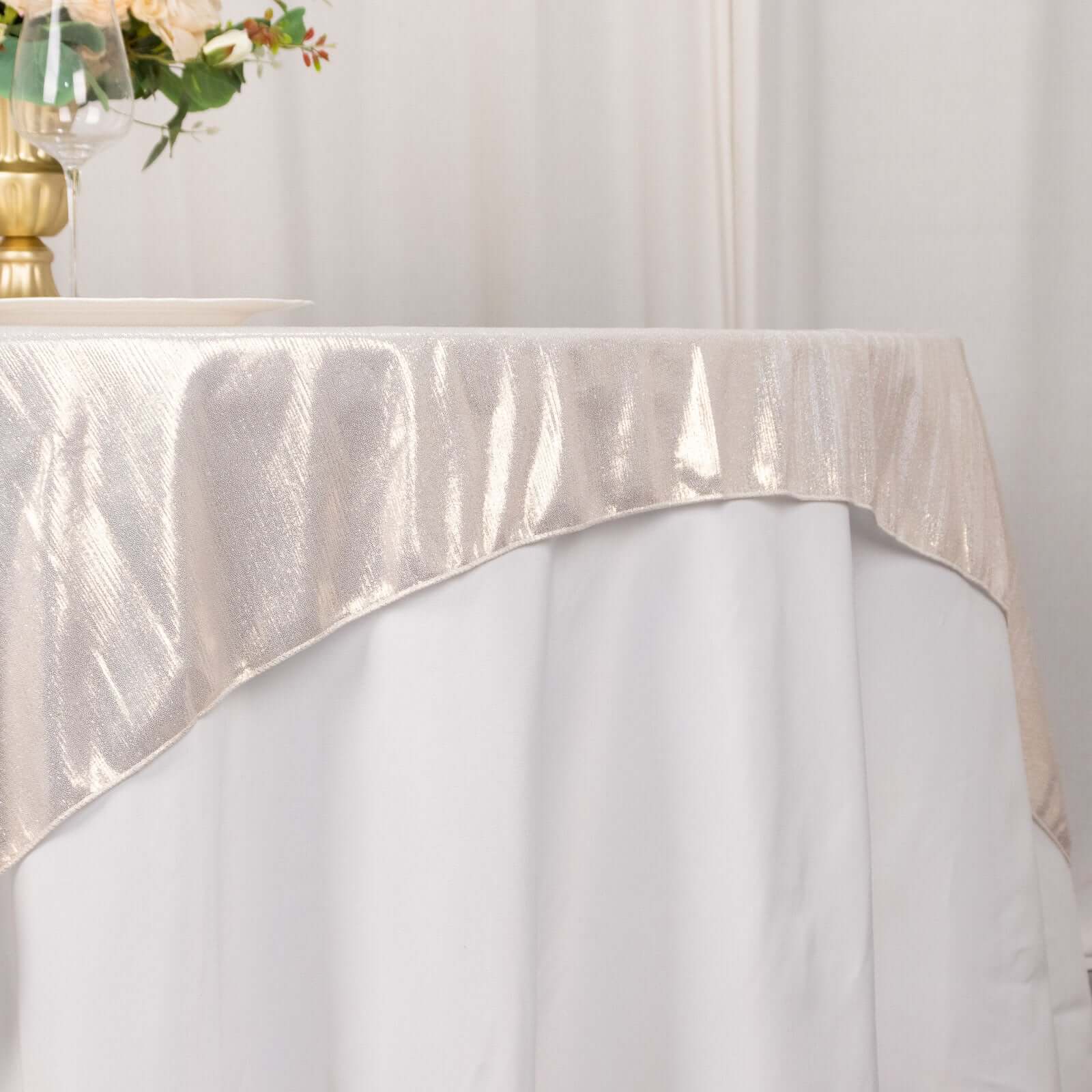 Polyester Table Overlay 72"x72" Beige - Shimmer Sequin Dots Wrinkle-Free Table Topper - Image 4