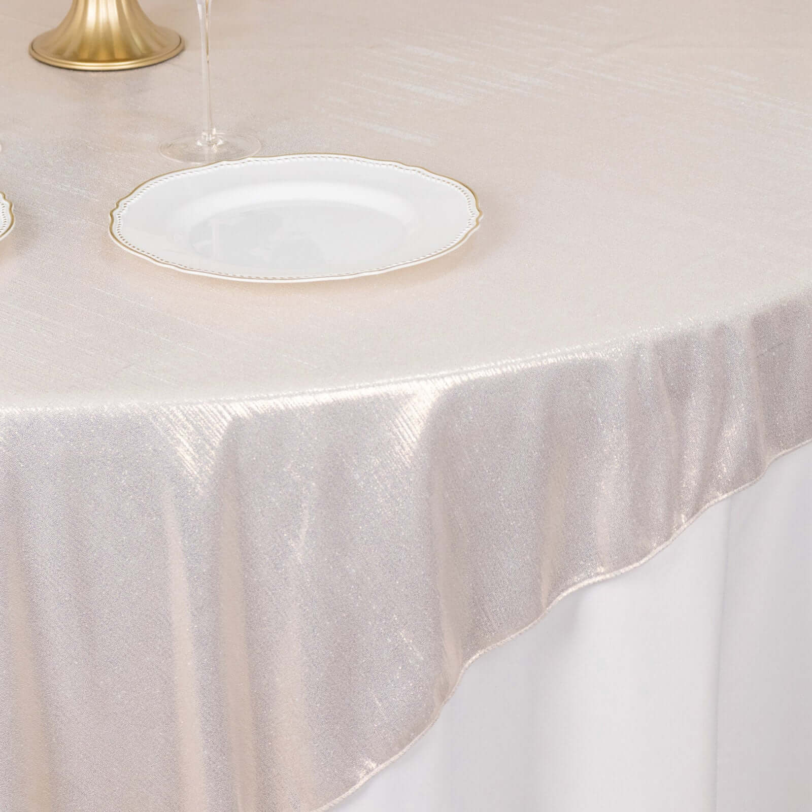 Polyester Table Overlay 72"x72" Beige - Shimmer Sequin Dots Wrinkle-Free Table Topper - Image 5