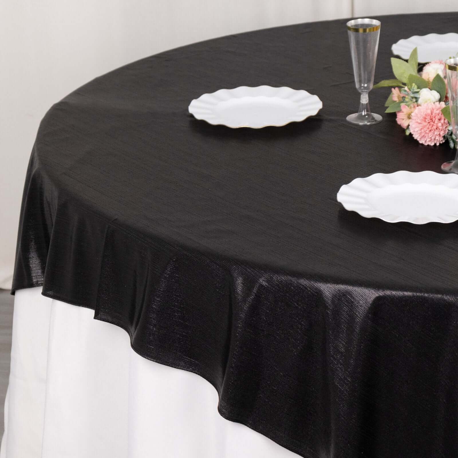 Polyester Table Overlay 72"x72" Black - Shimmer Sequin Dots Wrinkle-Free Table Topper - Image 2