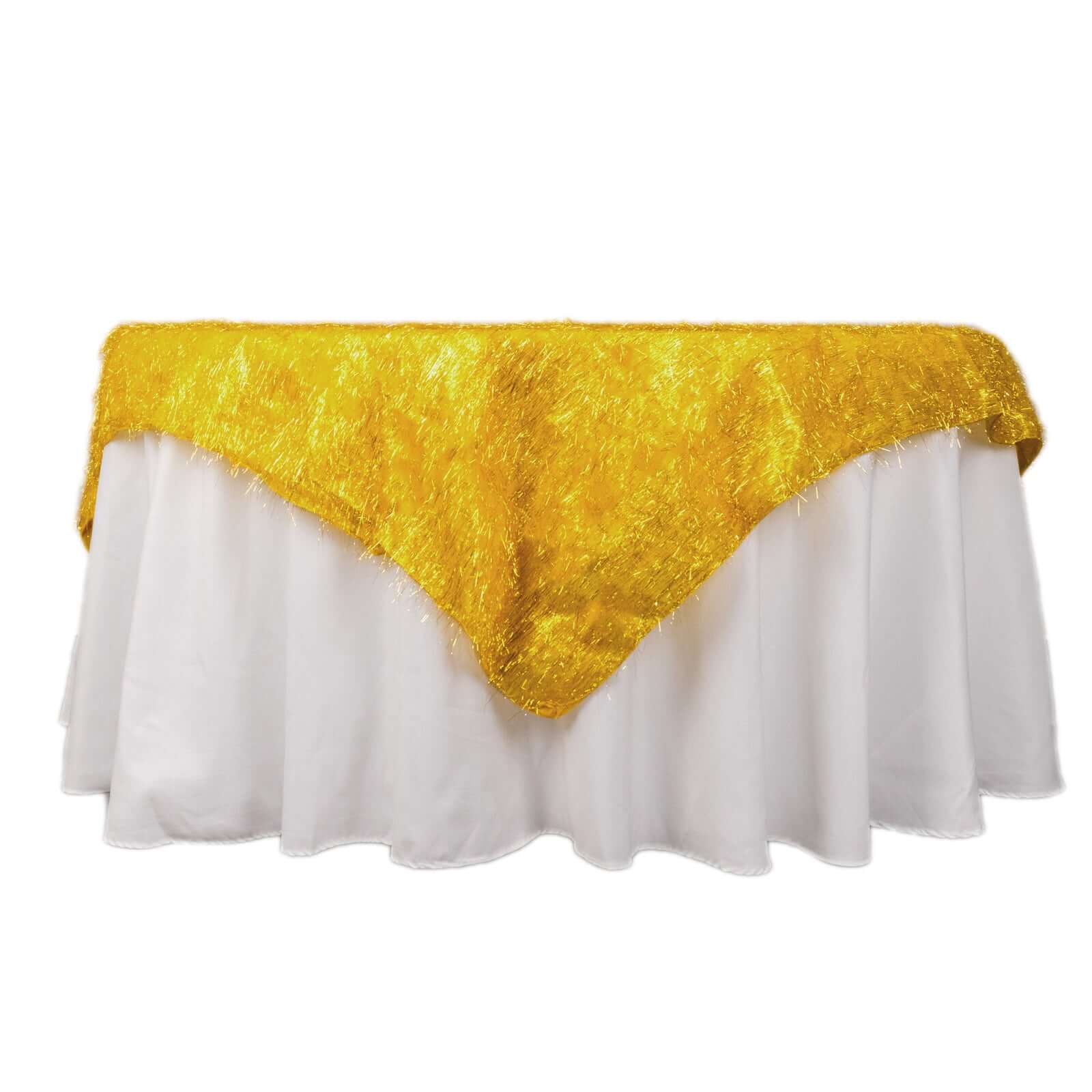 Polyester Table Overlay 72"x72" Gold - Metallic Fringe Shag Tinsel Design, Glamorous Decor for Parties - Image 6