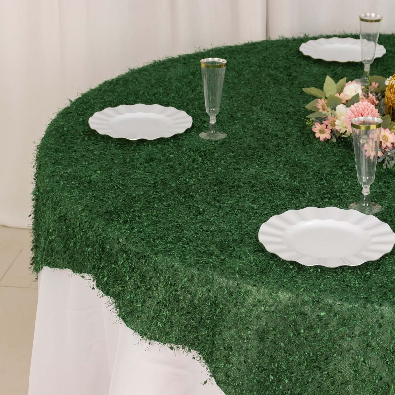 Polyester Table Overlay 72"x72" Green - Fringe Shag Table Topper - Image 2