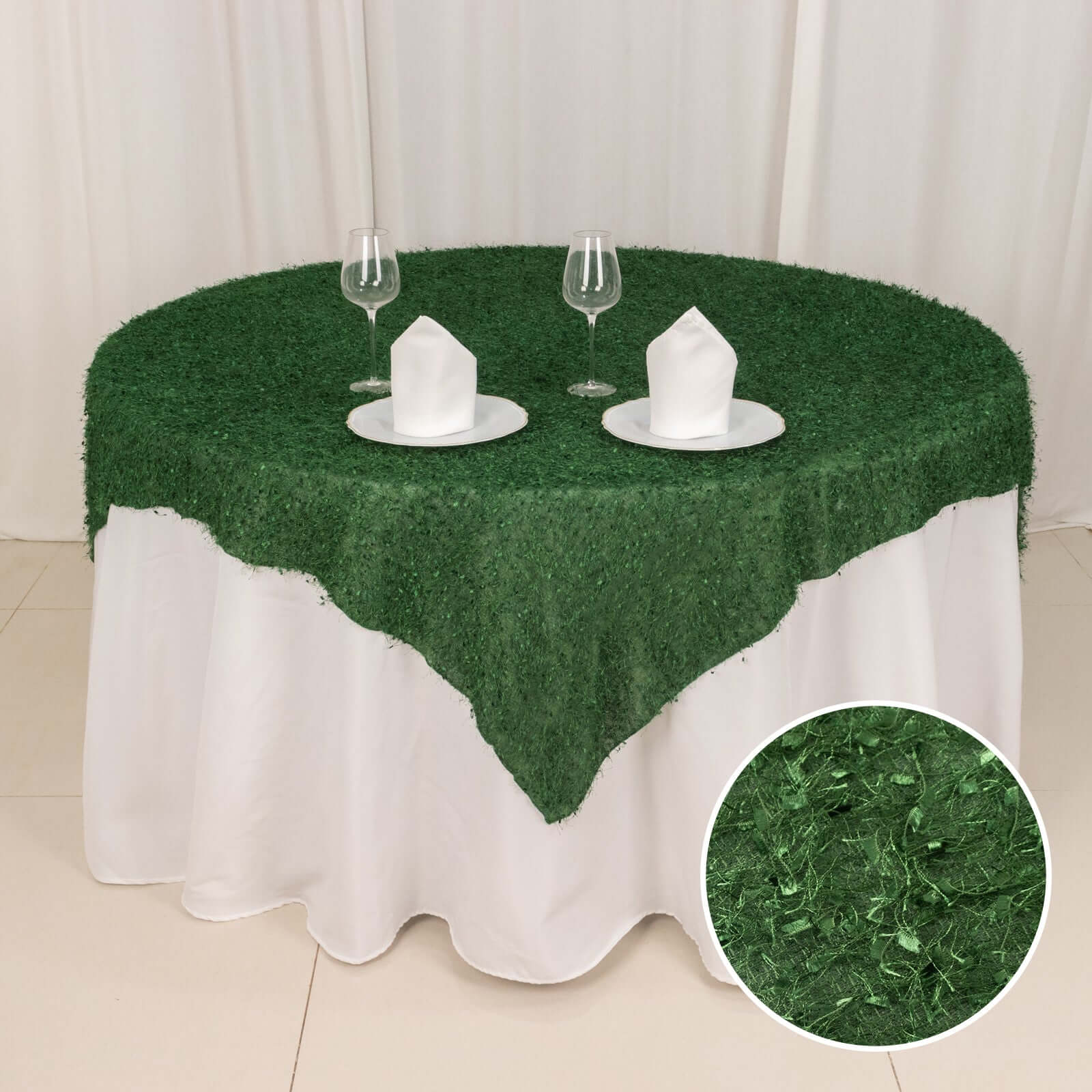Polyester Table Overlay 72"x72" Green - Fringe Shag Table Topper - Image 3