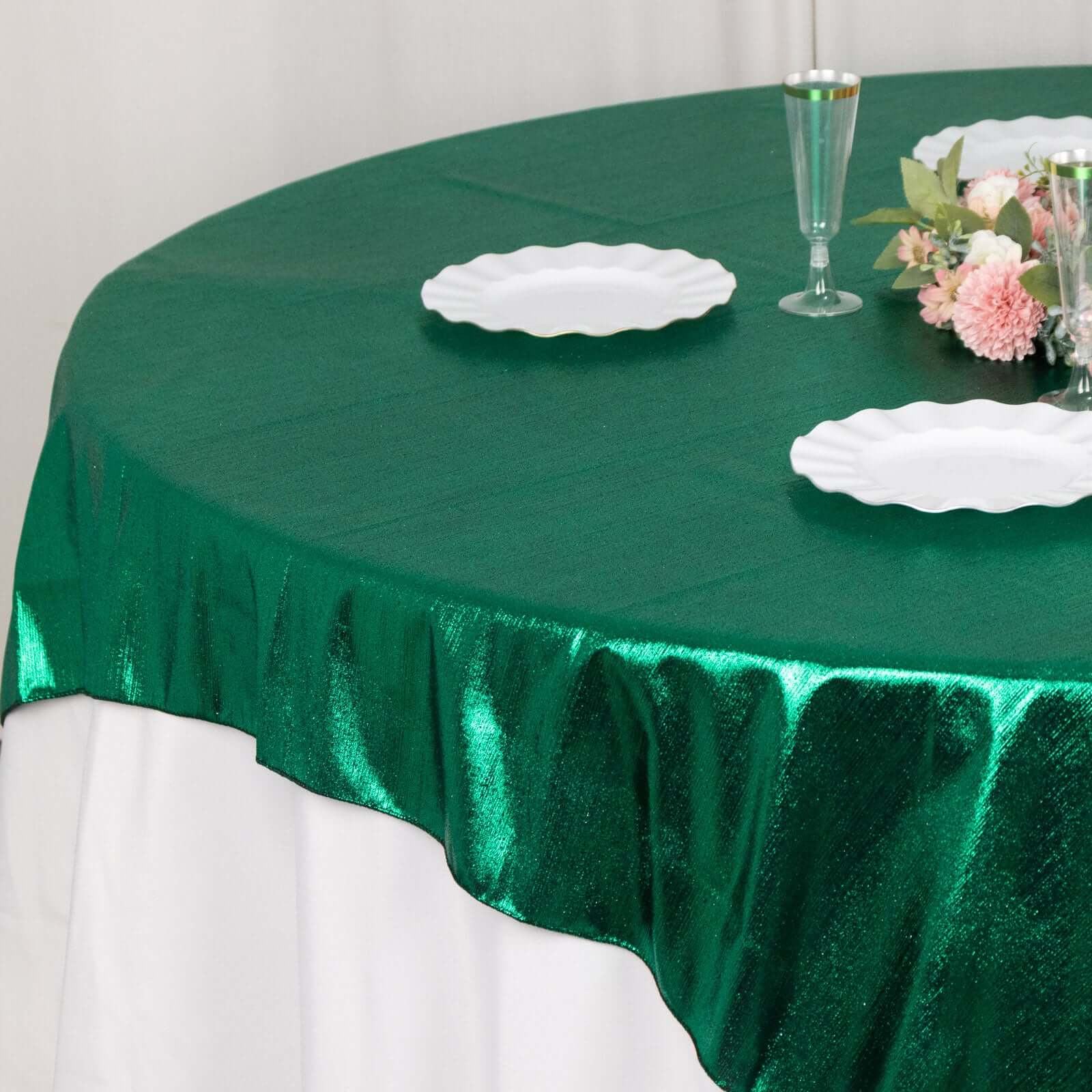 Polyester Table Overlay 72"x72" Hunter Emerald Green - Shimmer Sequin Dots Wrinkle-Free Table Topper - Image 2
