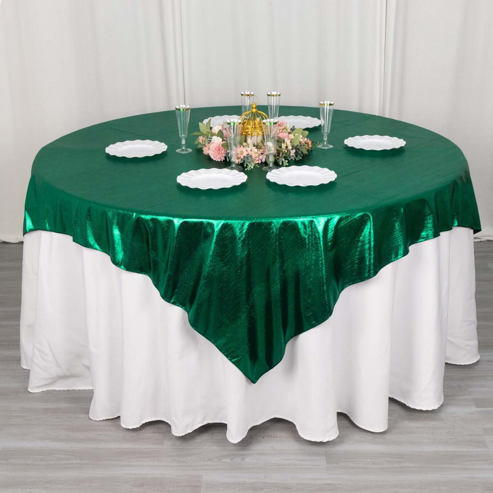 Polyester Table Overlay 72"x72" Hunter Emerald Green - Shimmer Sequin Dots Wrinkle-Free Table Topper - Image 3