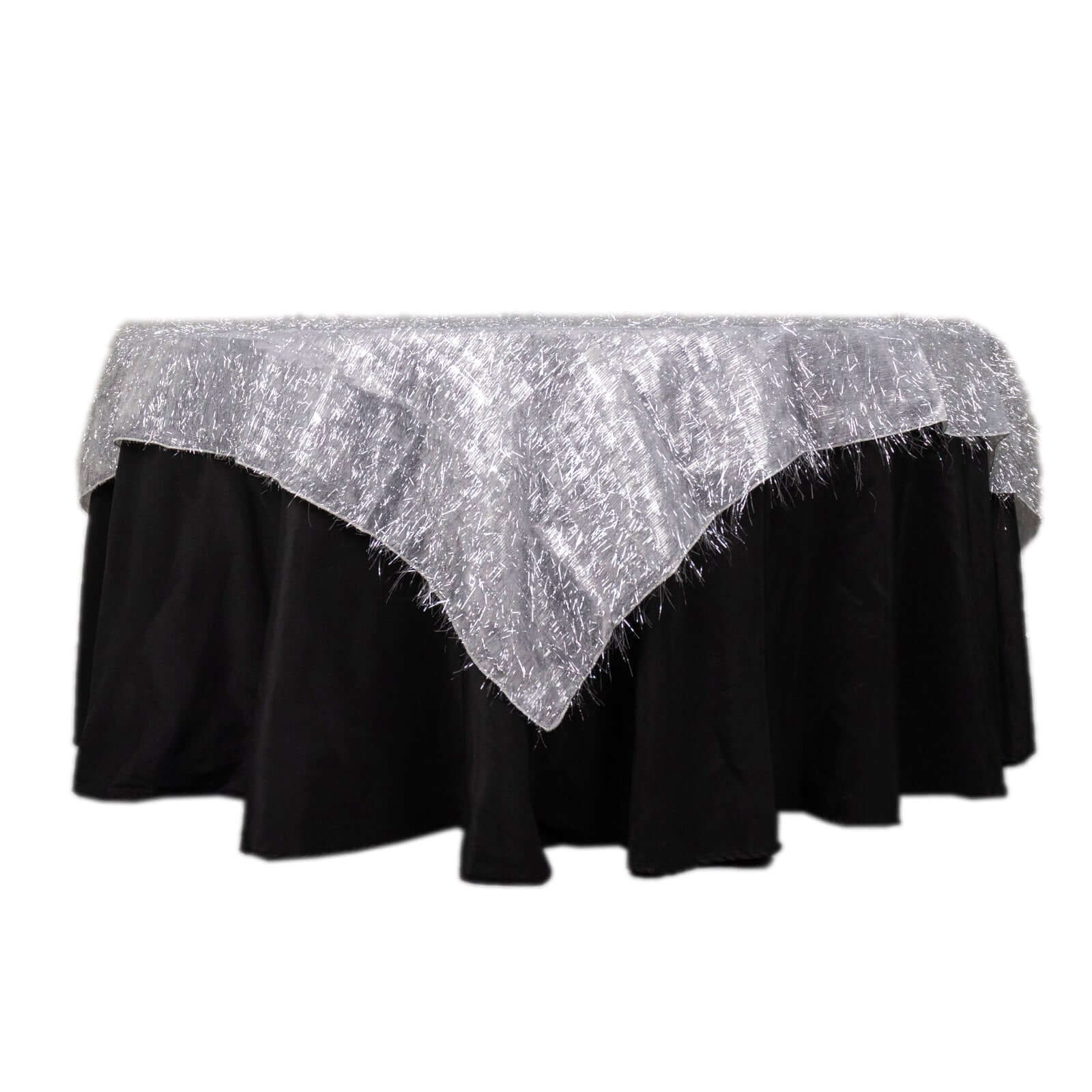 Polyester Table Overlay 72"x72" Silver - Metallic Fringe Shag Tinsel Table Topper - Image 6
