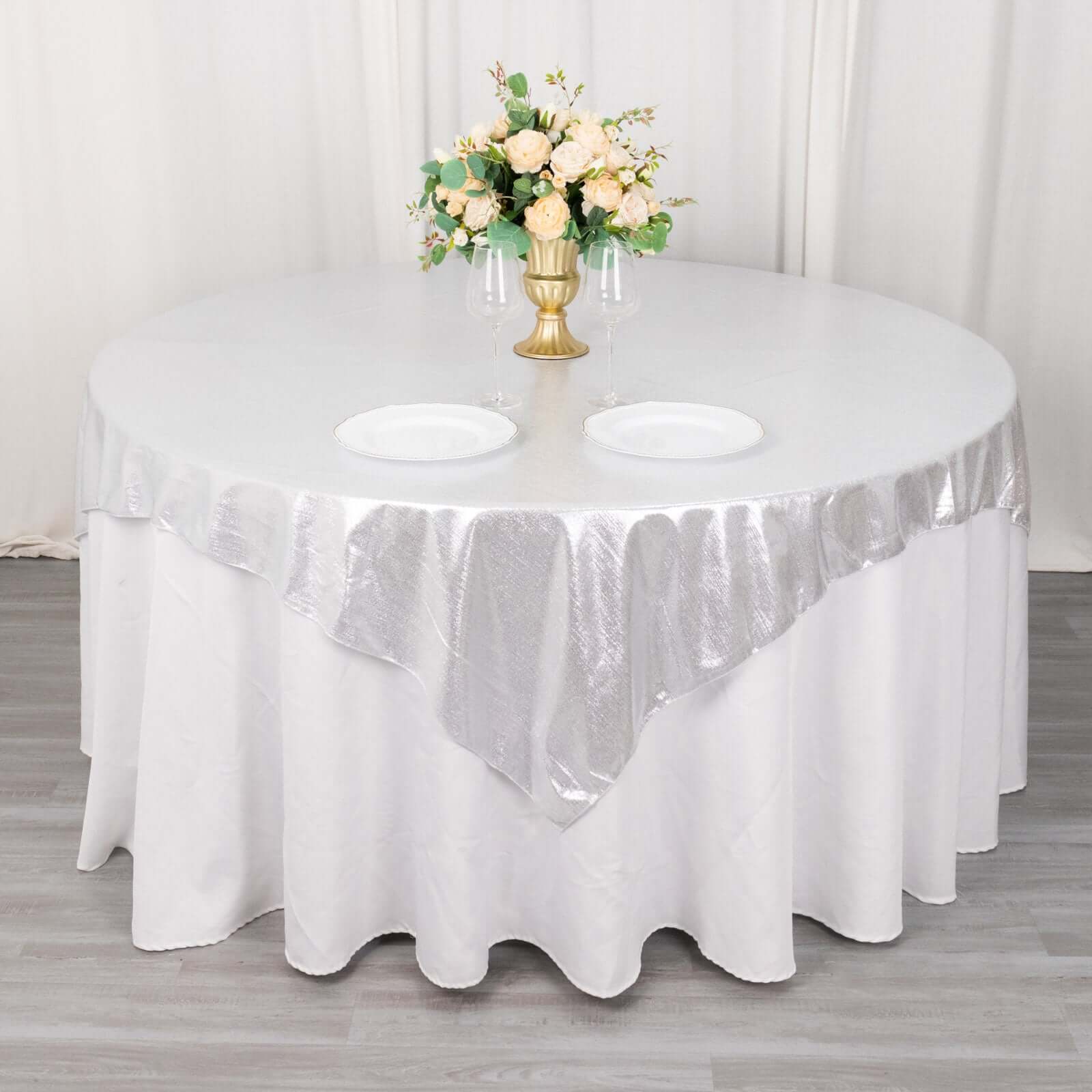 Polyester Table Overlay 72"x72" Silver - Shimmer Sequin Dots Wrinkle-Free Table Topper