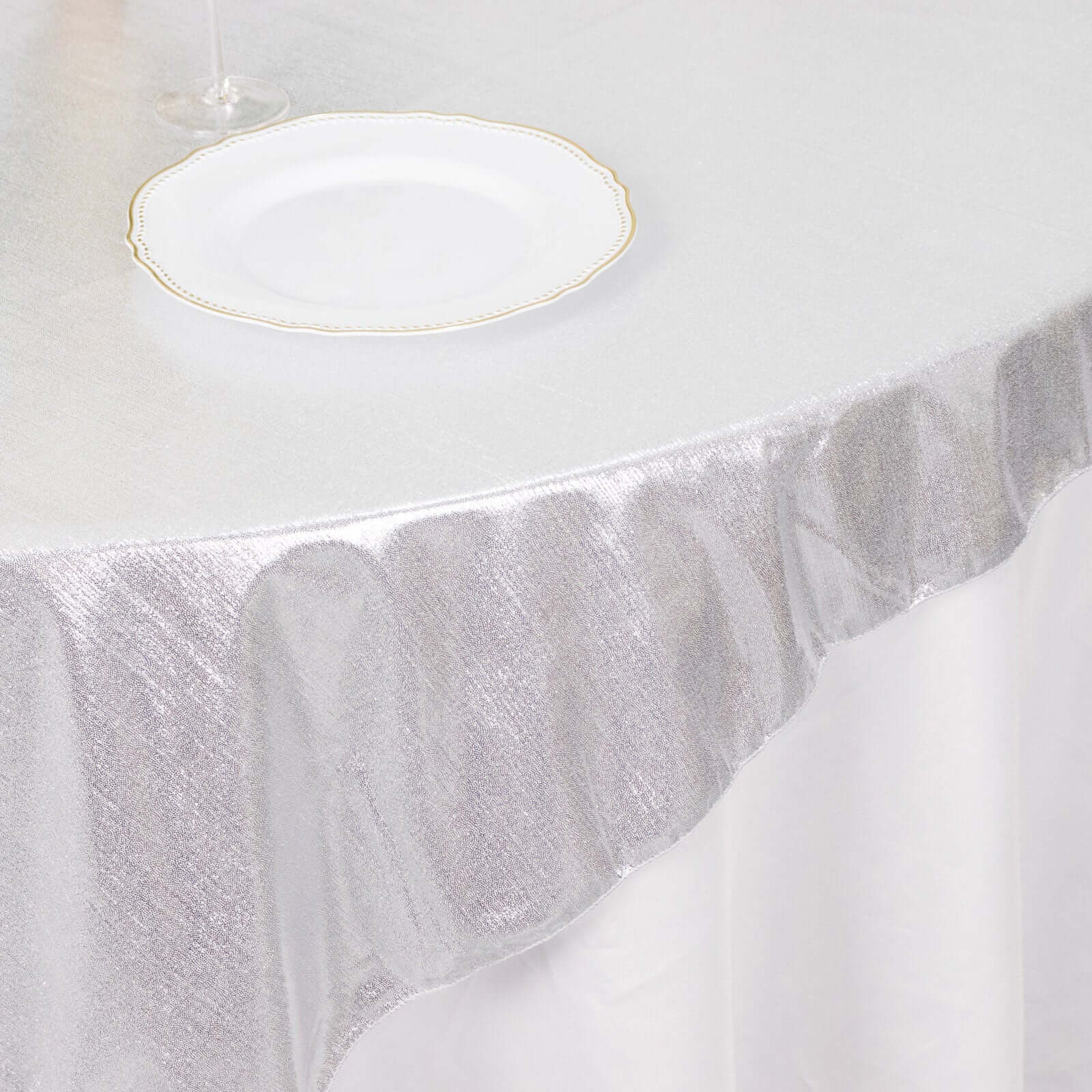 Polyester Table Overlay 72"x72" Silver - Shimmer Sequin Dots Wrinkle-Free Table Topper - Image 5