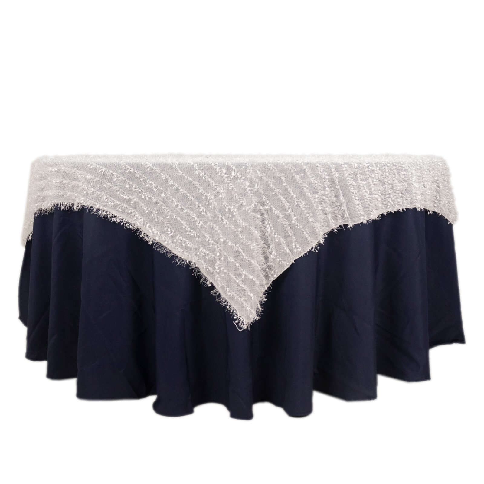 Polyester Table Overlay 72"x72" White - Fringe Shag Design, Unique Decor for Modern Events - Image 3