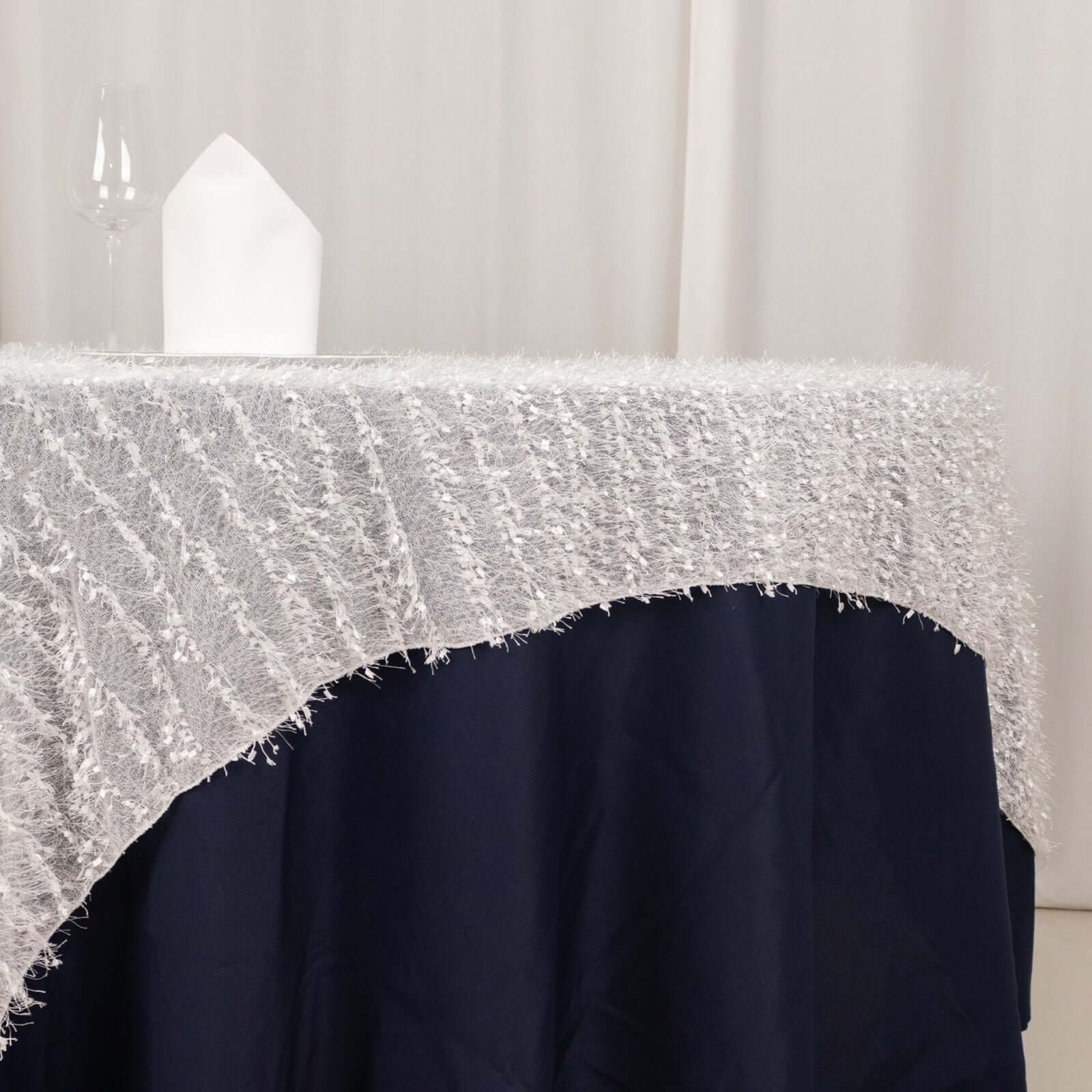 Polyester Table Overlay 72"x72" White - Fringe Shag Design, Unique Decor for Modern Events - Image 5
