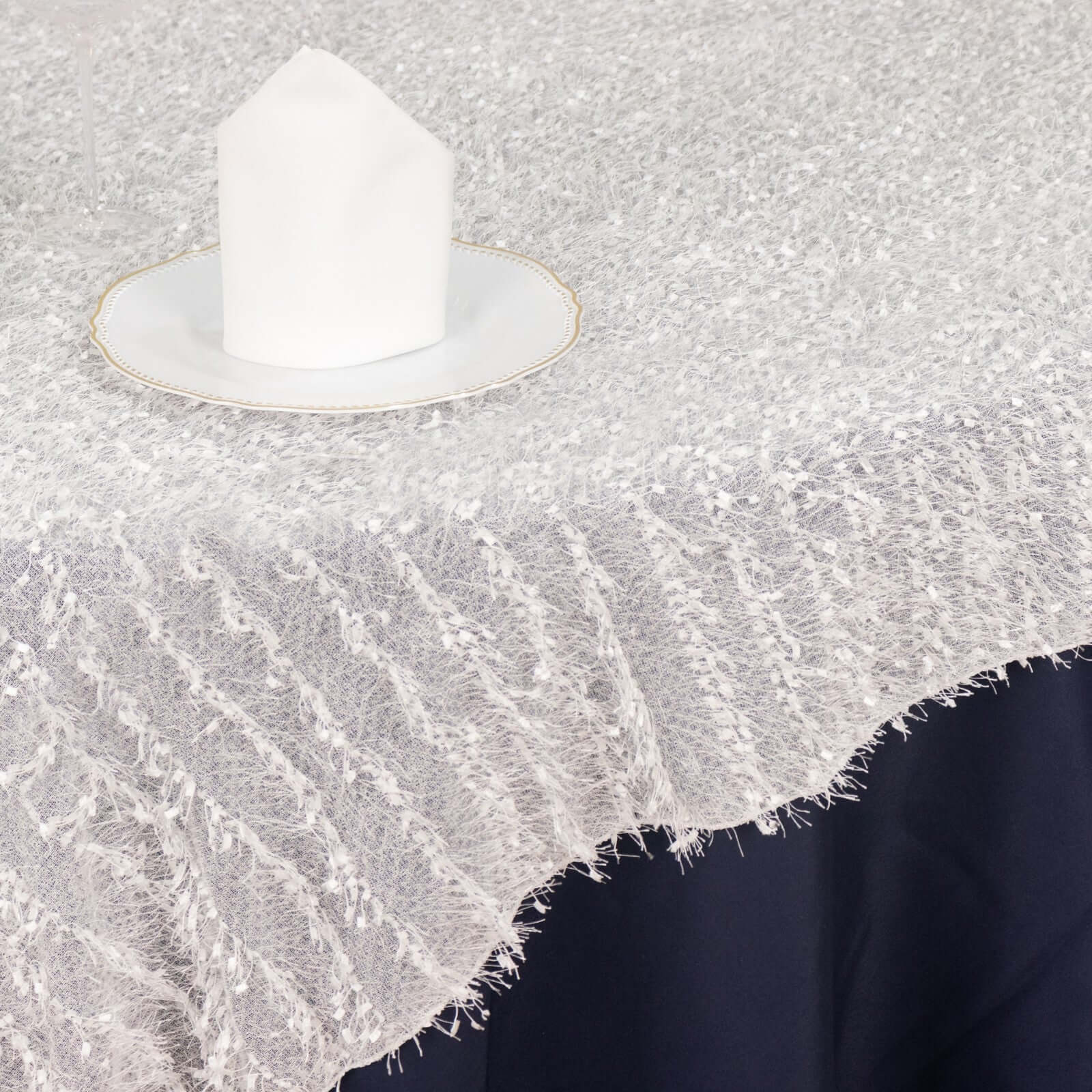 Polyester Table Overlay 72"x72" White - Fringe Shag Design, Unique Decor for Modern Events - Image 6