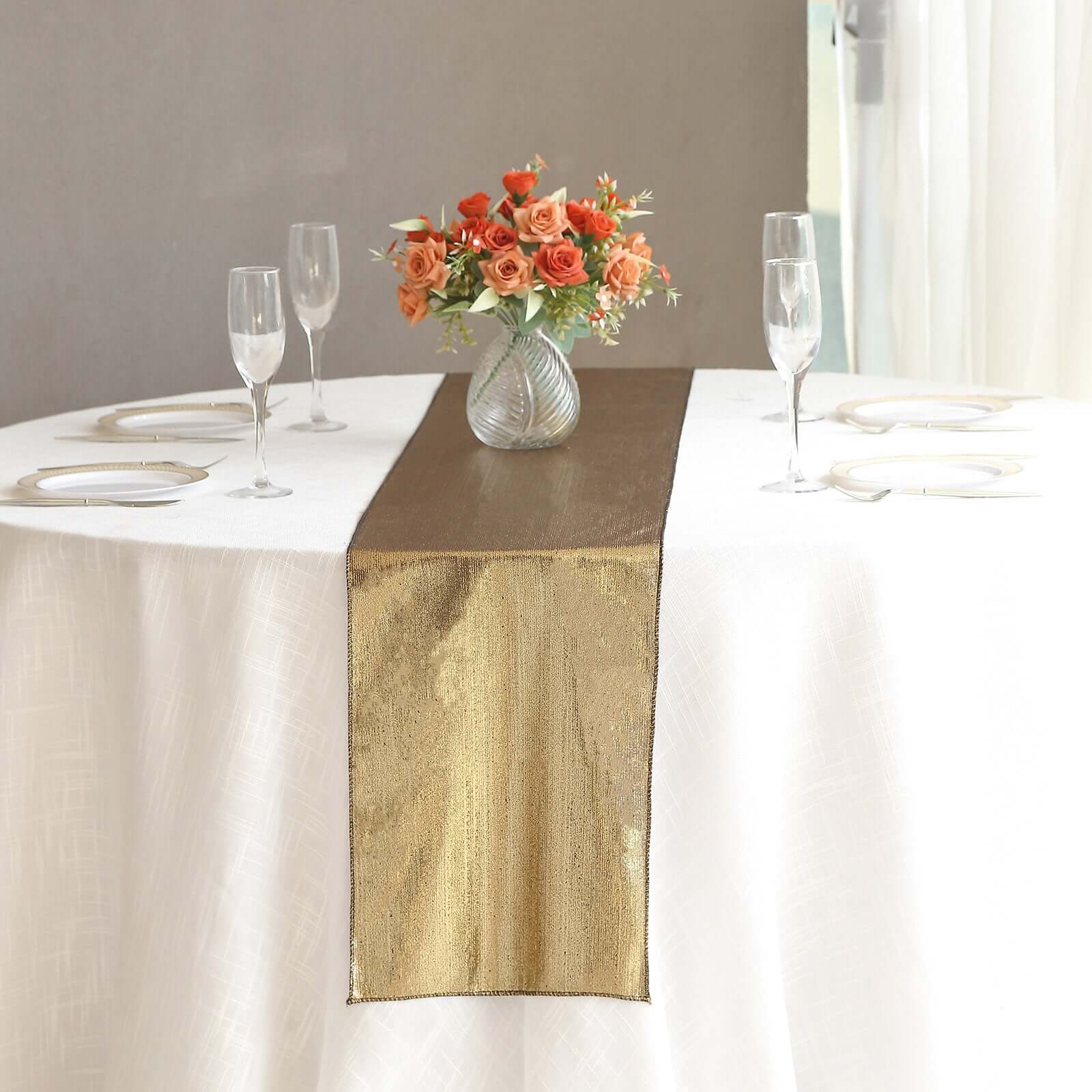 Polyester Table Runner 12"x108" Antique Gold with Shimmer Sequin Dots Design - Wrinkle-Free - Image 3