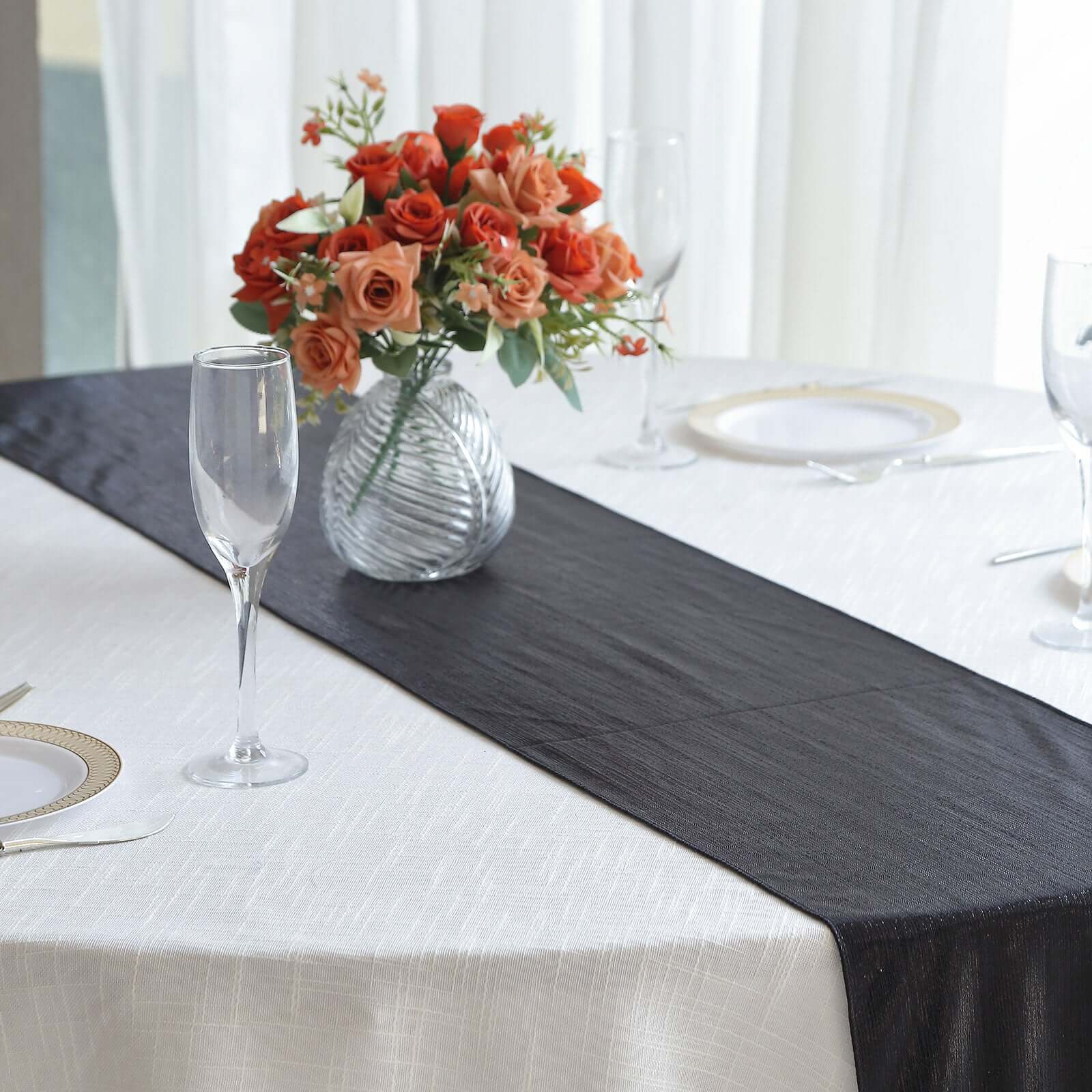 Polyester Table Runner 12"x108" Black with Shimmer Sequin Dots Design - Wrinkle-Free Finish