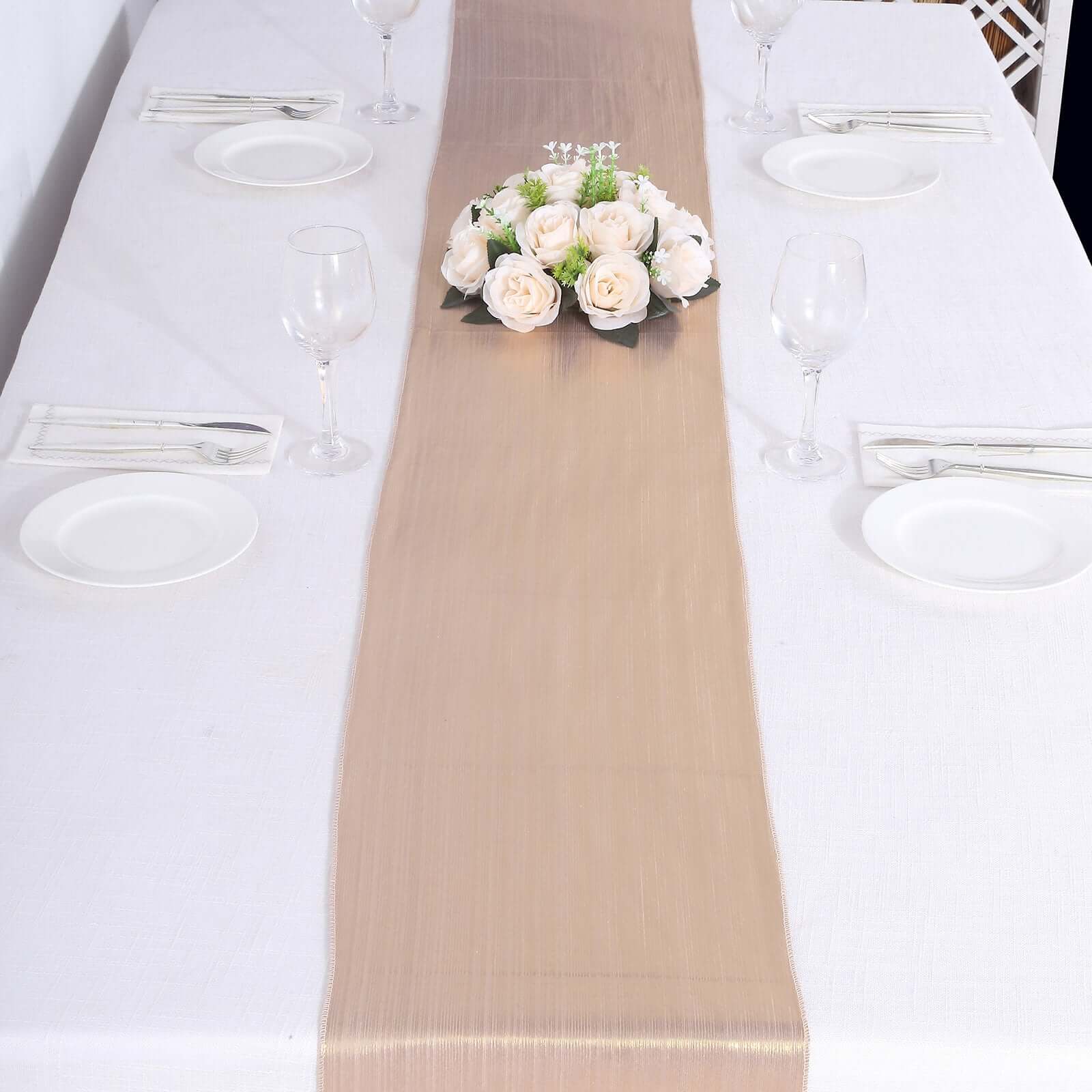Polyester Table Runner 12"x108" Blush with Shimmer Sequin Dots Design - Wrinkle-Free Finish - Image 5