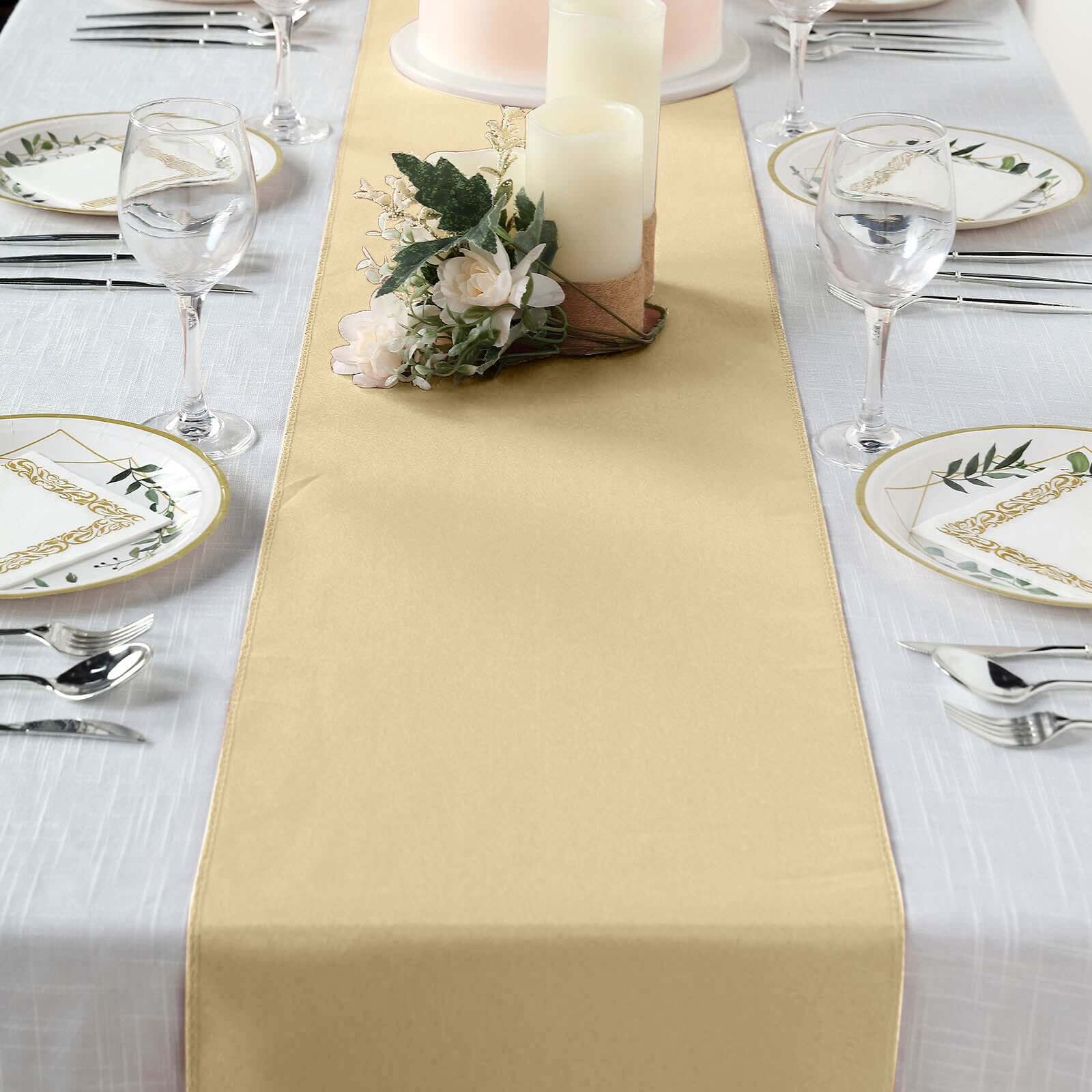 Polyester Table Runner 12"x108" Champagne - Wrinkle-Resistant & Durable Table Decor