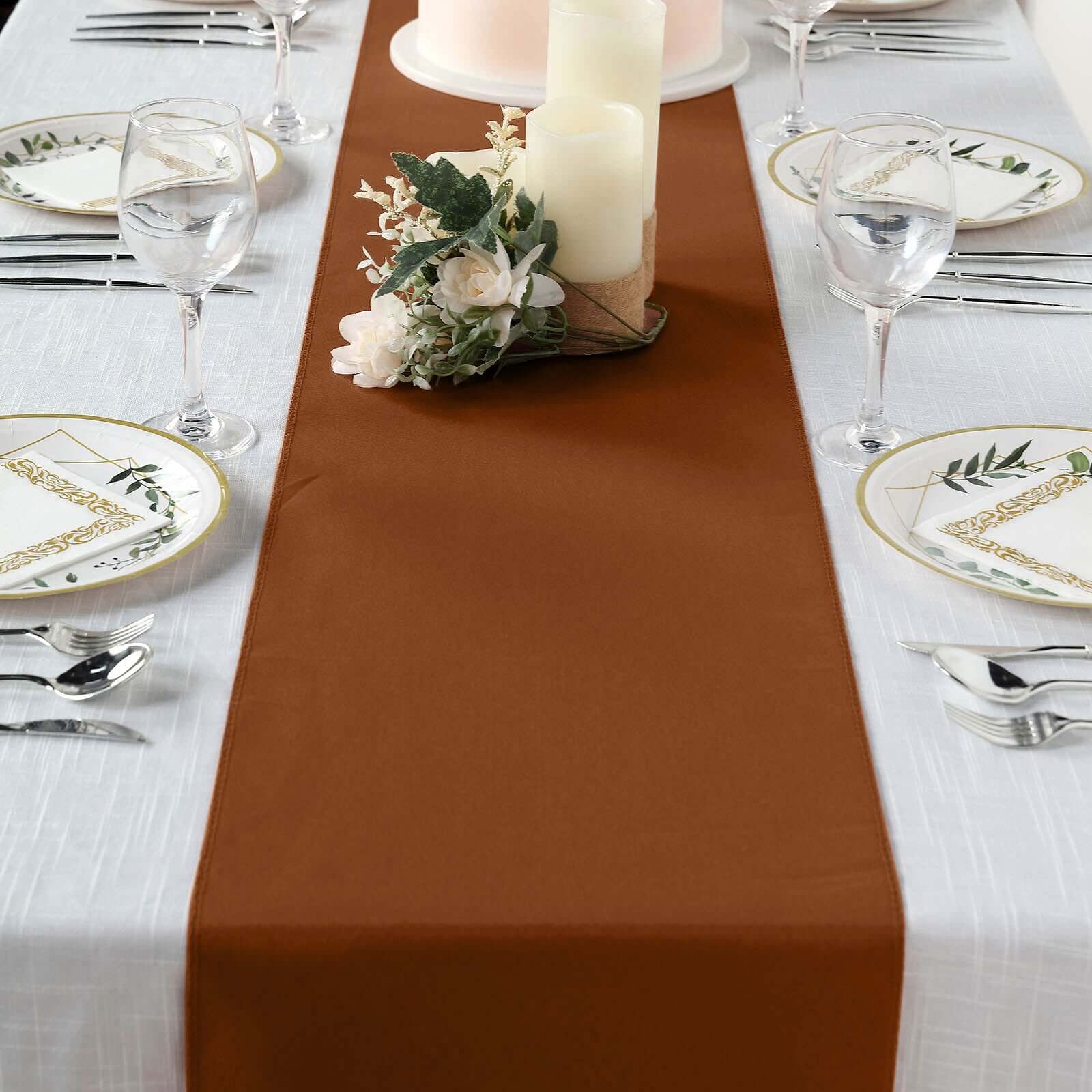Polyester Table Runner 12"x108" Cinnamon Brown - Wrinkle-Resistant & Durable Table Decor
