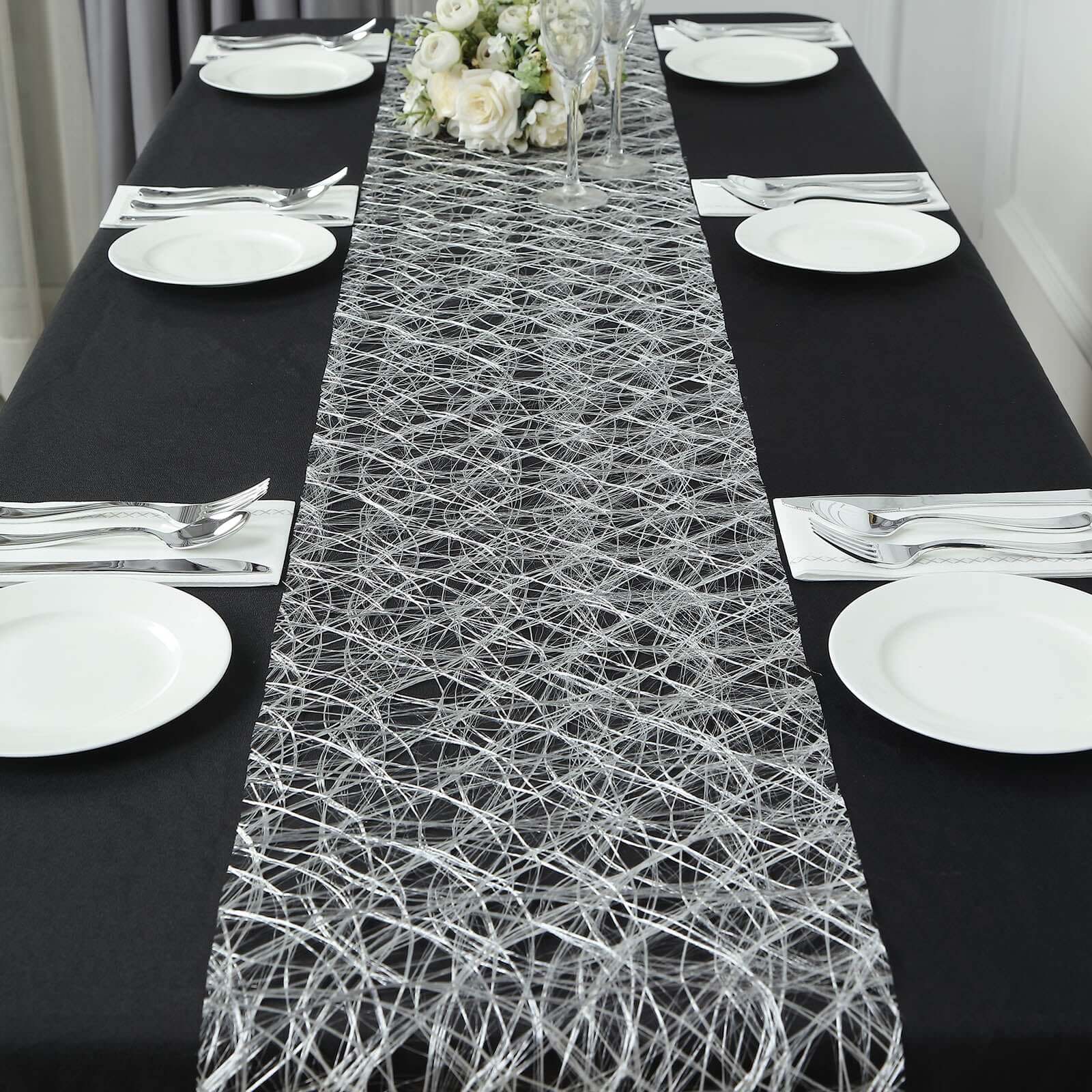 Polyester Table Runner 12"x108" Metallic Silver Disposable Non-Woven Fiber Roll - Stylish & Classy Table Decor - Image 4