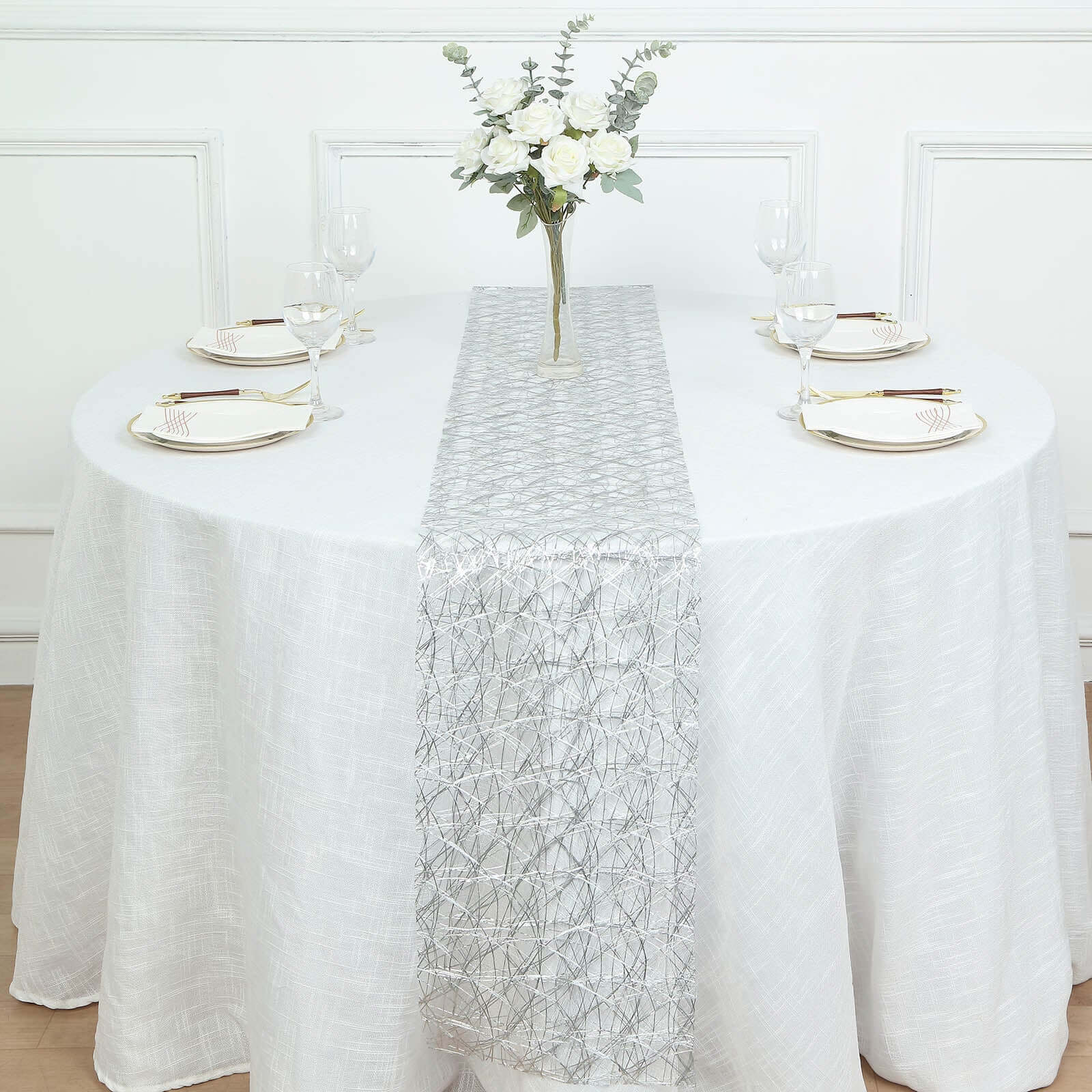 Polyester Table Runner 12"x108" Metallic Silver Disposable Non-Woven Fiber Roll - Stylish & Classy Table Decor - Image 9