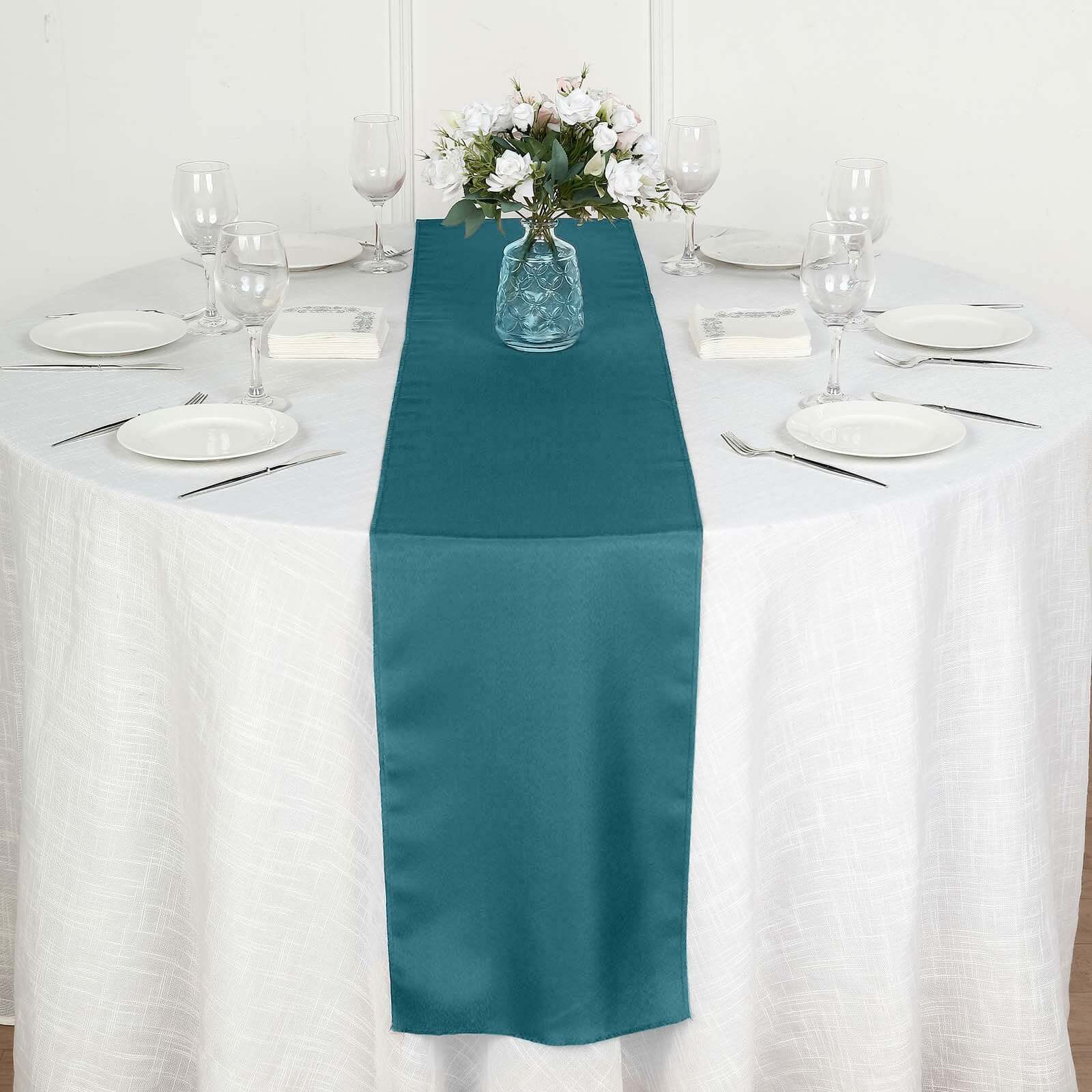 Polyester Table Runner 12"x108" Peacock Teal - Wrinkle-Resistant & Durable Table Decor - Image 6