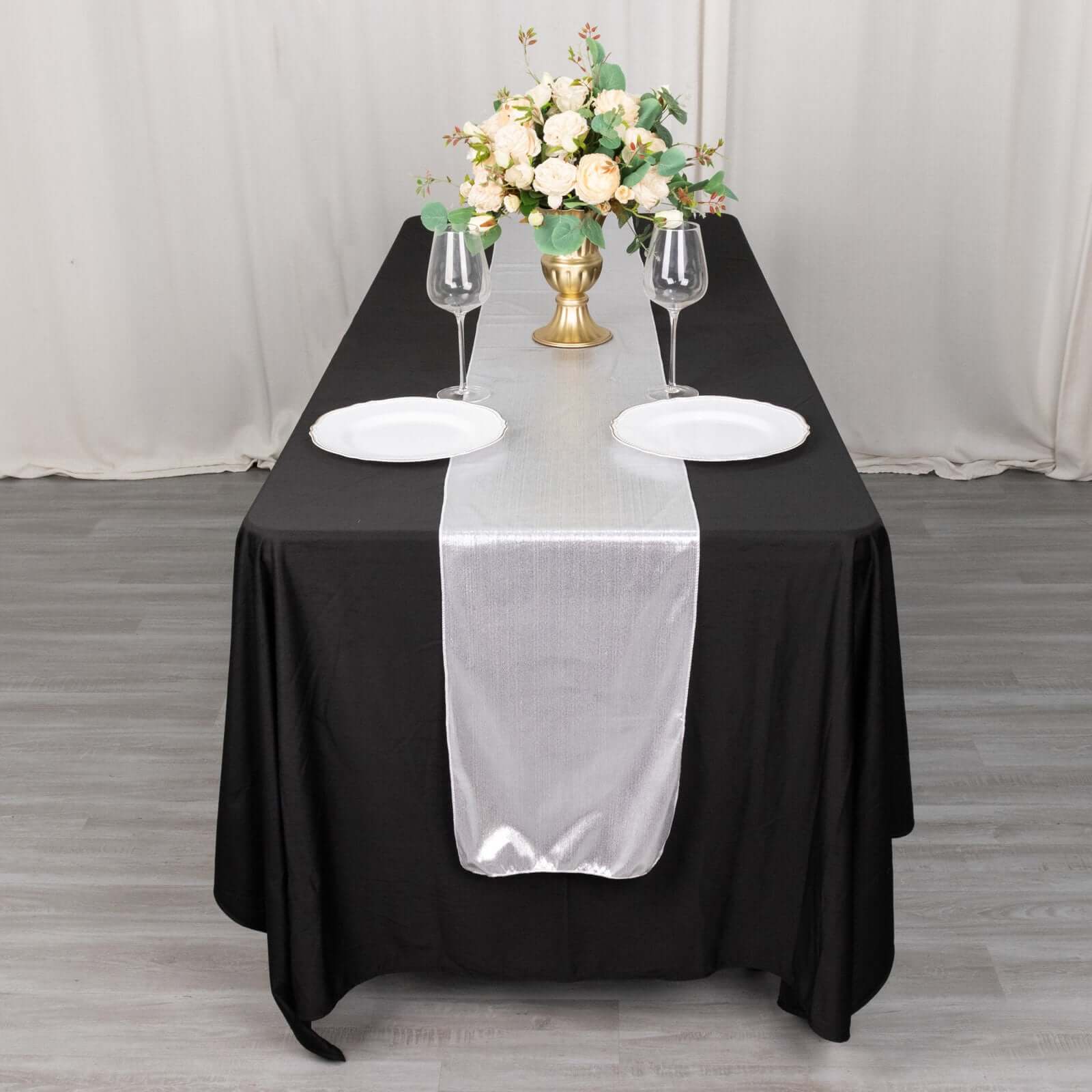 Polyester Table Runner 12"x108" Silver with Shimmer Sequin Dots Design - Wrinkle-Free Finish - Image 10