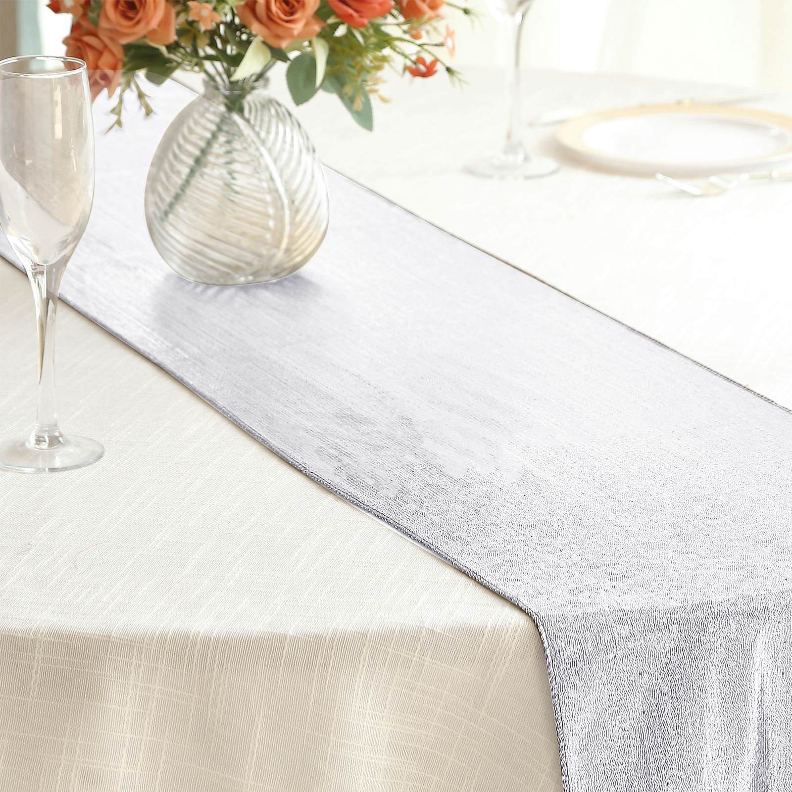 Polyester Table Runner 12"x108" Silver with Shimmer Sequin Dots Design - Wrinkle-Free Finish - Image 13