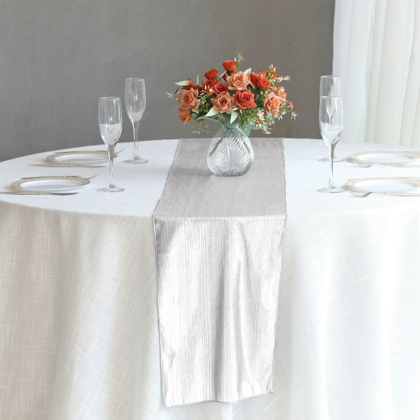 Polyester Table Runner 12"x108" Silver with Shimmer Sequin Dots Design - Wrinkle-Free Finish - Image 4